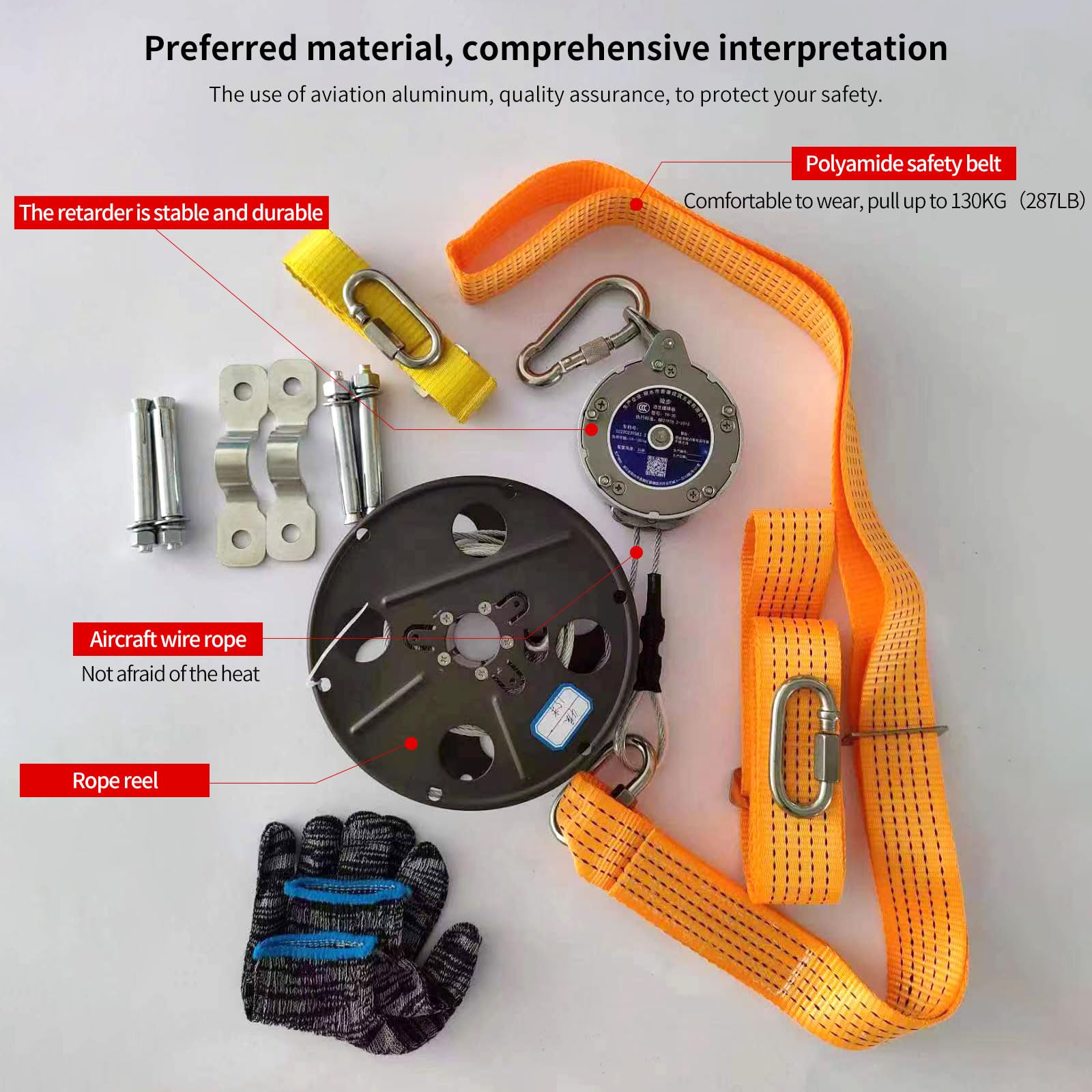 345FT (105M) Emergency Escape Rope System - High Rise Fire Safety Descent Device with Frame & Fire Prevention for Home & Office - Perfect for Fire Emergencies in Apartments, Hotels & Commercial Buildings