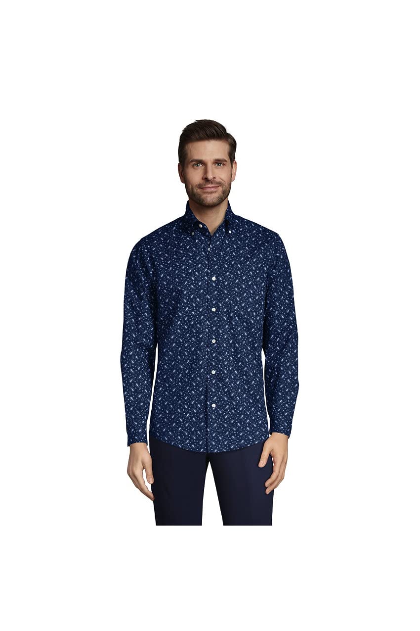 Lands' End Men's Traditional Fit No Iron Twill Shirt - Wrinkle-Free Comfort for Office, Business Casual & Travel | Premium Cotton Dress Shirt for Professional & Everyday Wear