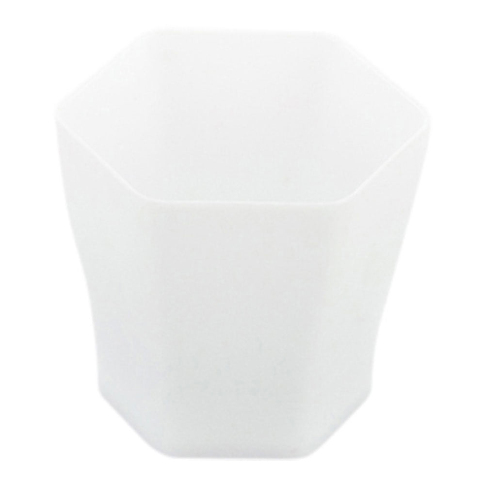 100 Pack 2 oz Hexagon White Plastic Shot Glasses with 100 Silver Mini Plastic Spoons - Perfect for Cocktail Parties, Wedding Favors, and Home Bar Accessories