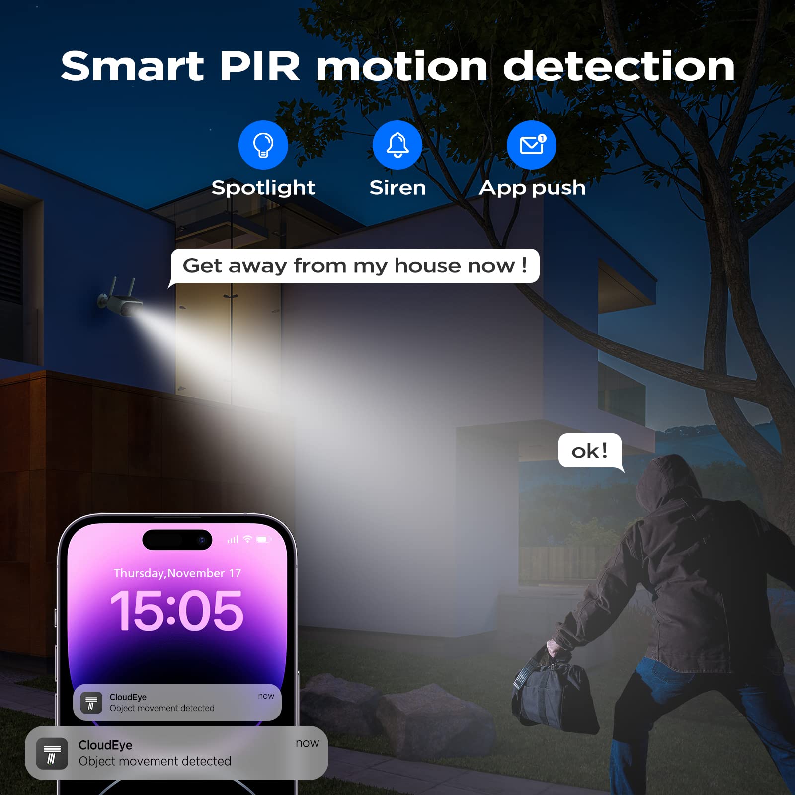 2.5K Solar Security Camera Outdoor Wireless - 4MP HD Solar Powered Home Security System with AI Motion Detection, Spotlight, 2-Way Audio, No Monthly Fee - Ideal for Backyard, Garage & Front Door Surveillance