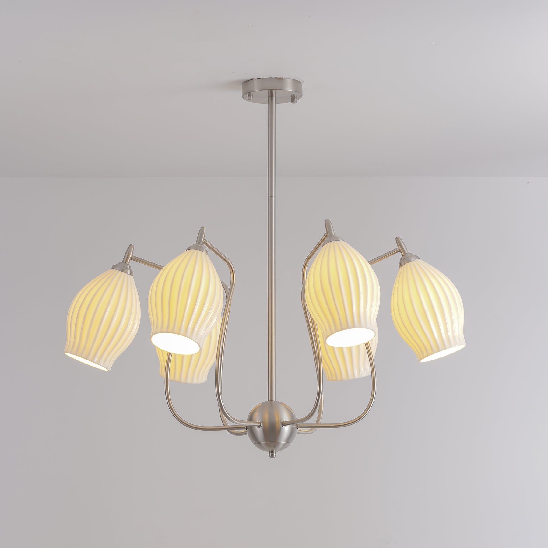 Elegant Ceramic Ribbed Chandelier - Modern Farmhouse Ceiling Light Fixture for Dining Room, Living Room & Bedroom Lighting