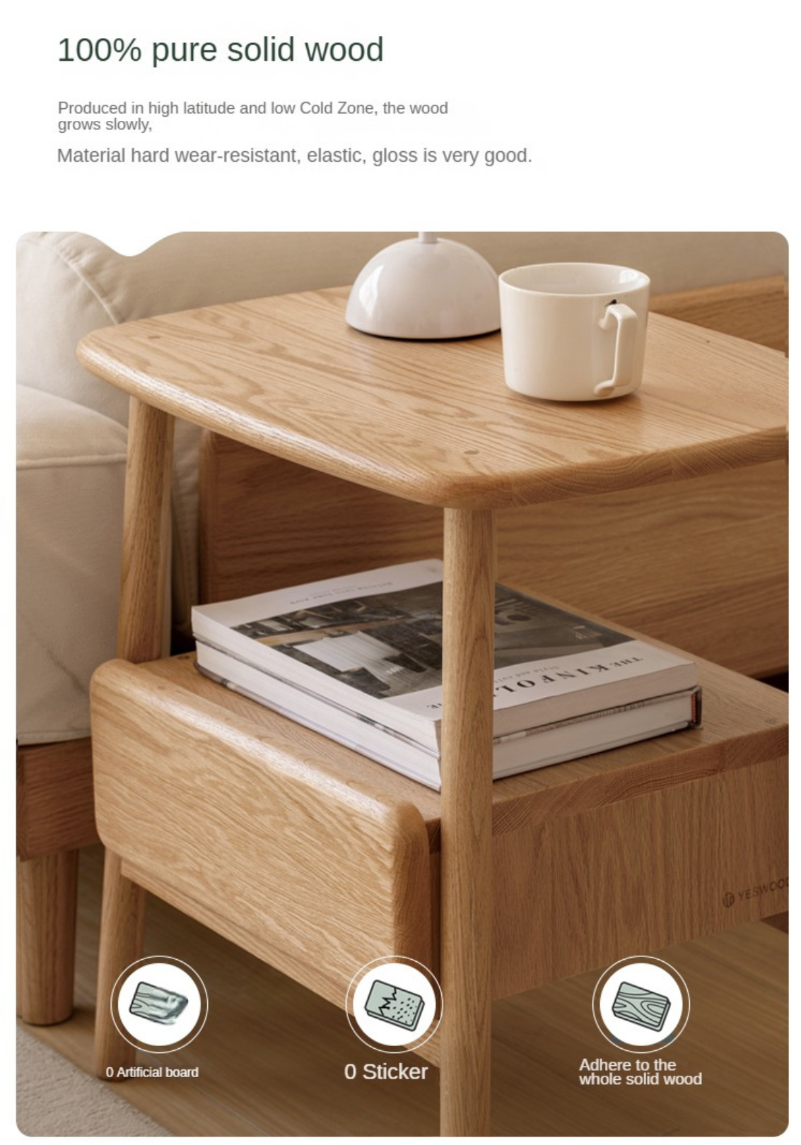 Solid Oak Wood Nightstand with Drawer - Modern Bedside Table for Small Spaces - Perfect for Bedrooms, Living Rooms, and Dorm Rooms