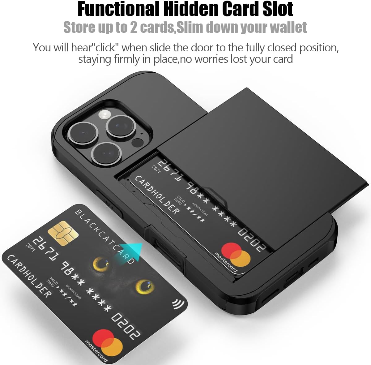 iPhone 16 Pro Case with Card Holder - Heavy Duty Shockproof Protective Cover with Hidden Card Slot | Slim Design for Everyday Use & Travel Protection