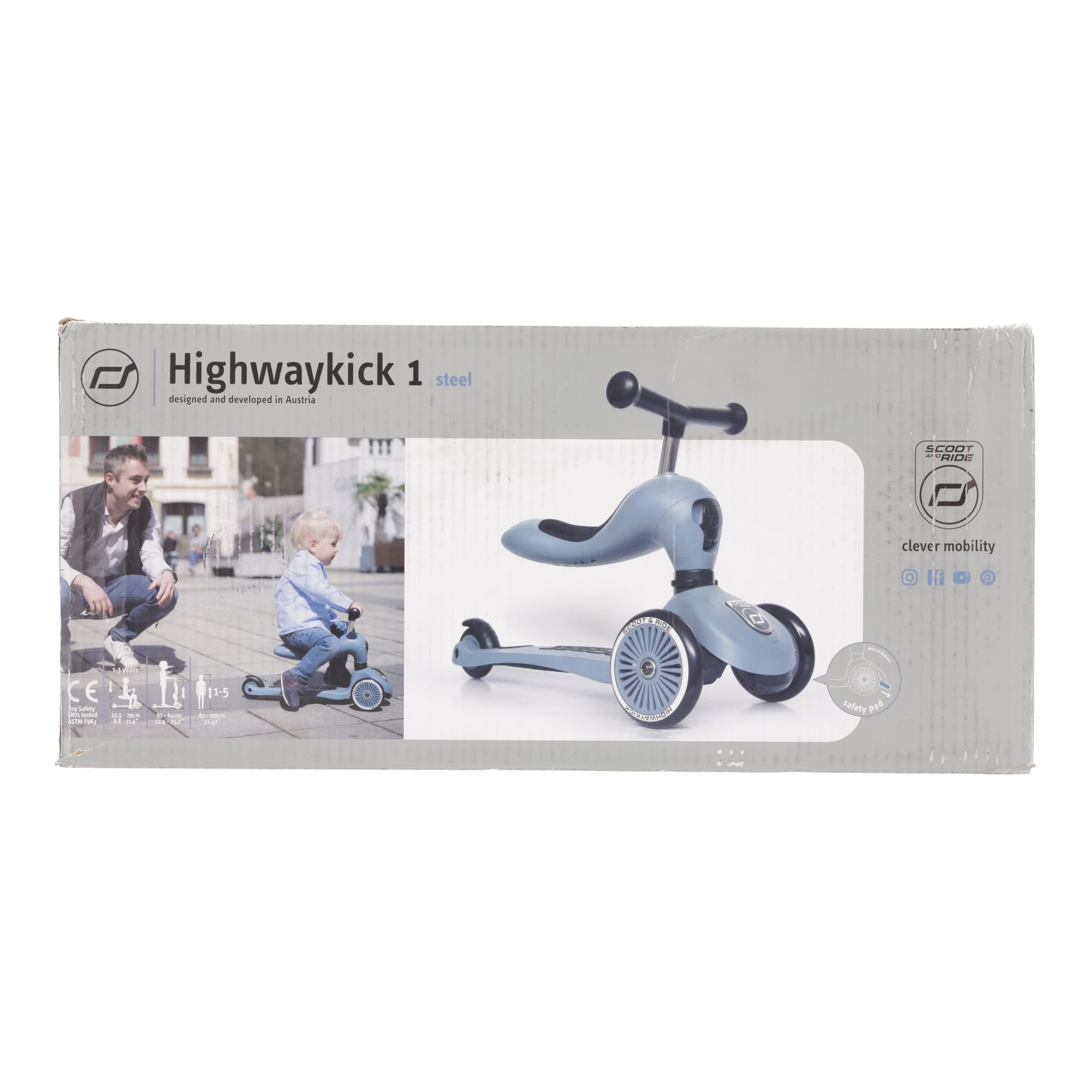 2-in-1 Scoot & Ride Highwaykick 1 Kids Scooter - Convertible Ride-On & Stand Scooter for Toddlers Ages 1-5 Years - Durable Steel Frame - Perfect for Park Rides, Backyard Fun & Learning Balance