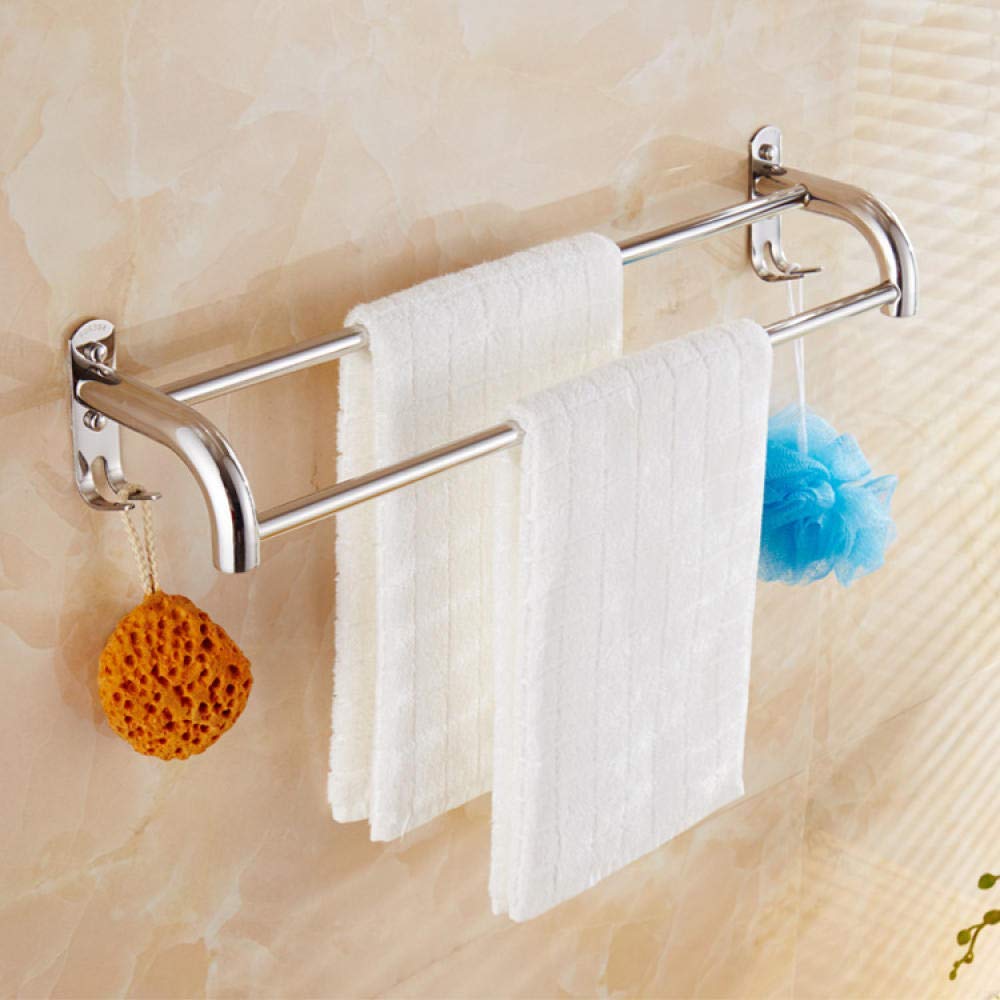 Fast Drying Stainless Steel Towel Rack - 60CM Double Rod Wall Mounted Bathroom Organizer with Hooks | Durable SUS304, Space Saving Design for Bath Towels & Robes | Perfect for Small Bathrooms, Apartments & Laundry Rooms