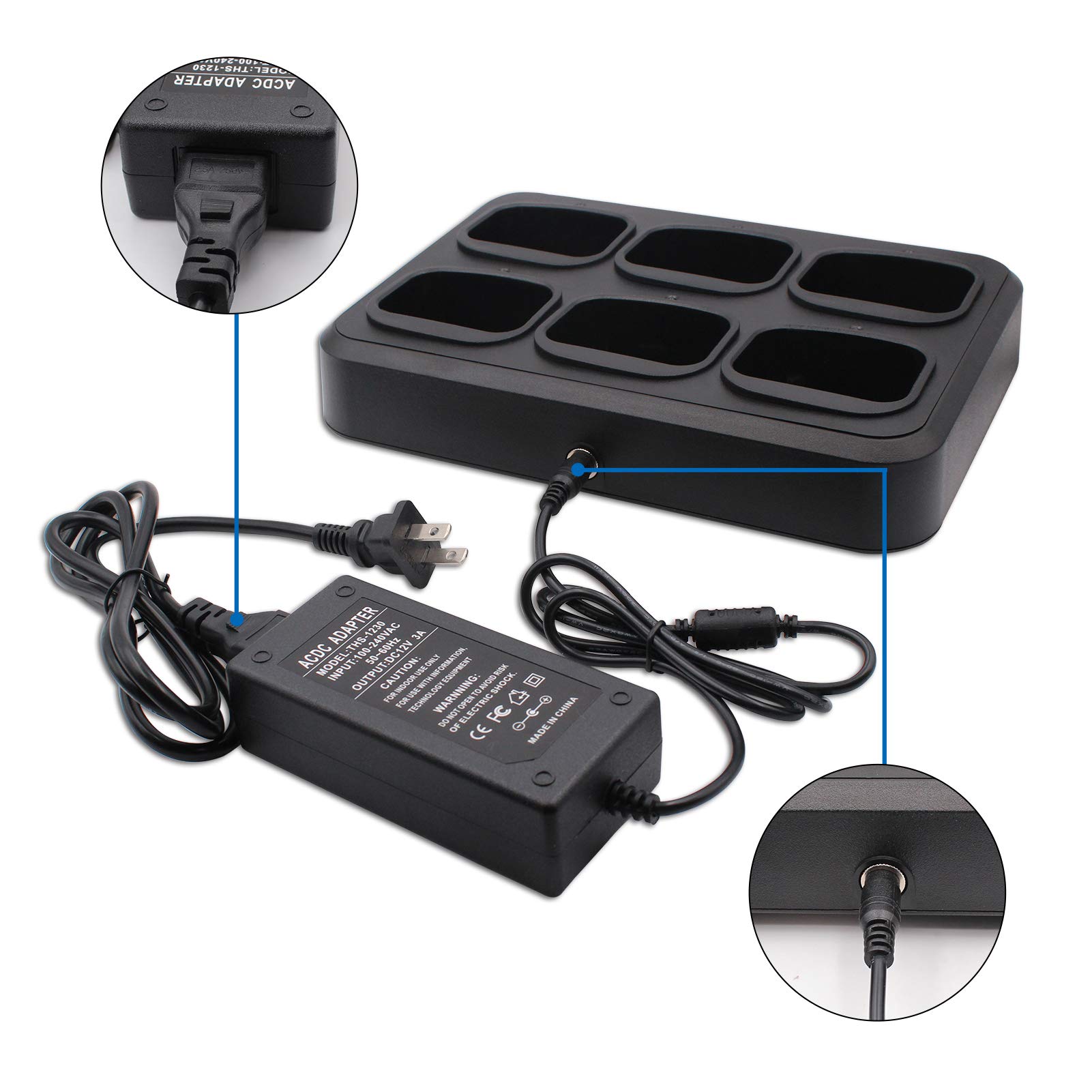 6-Bank Multi-Unit Fast Charger for Tytera TYT MD-390 MD-UV390 MD-680 RT8 RT81 RT82 RT83 RT87 RT47 RT50 - Perfect for Police, Security & Emergency Communication Devices