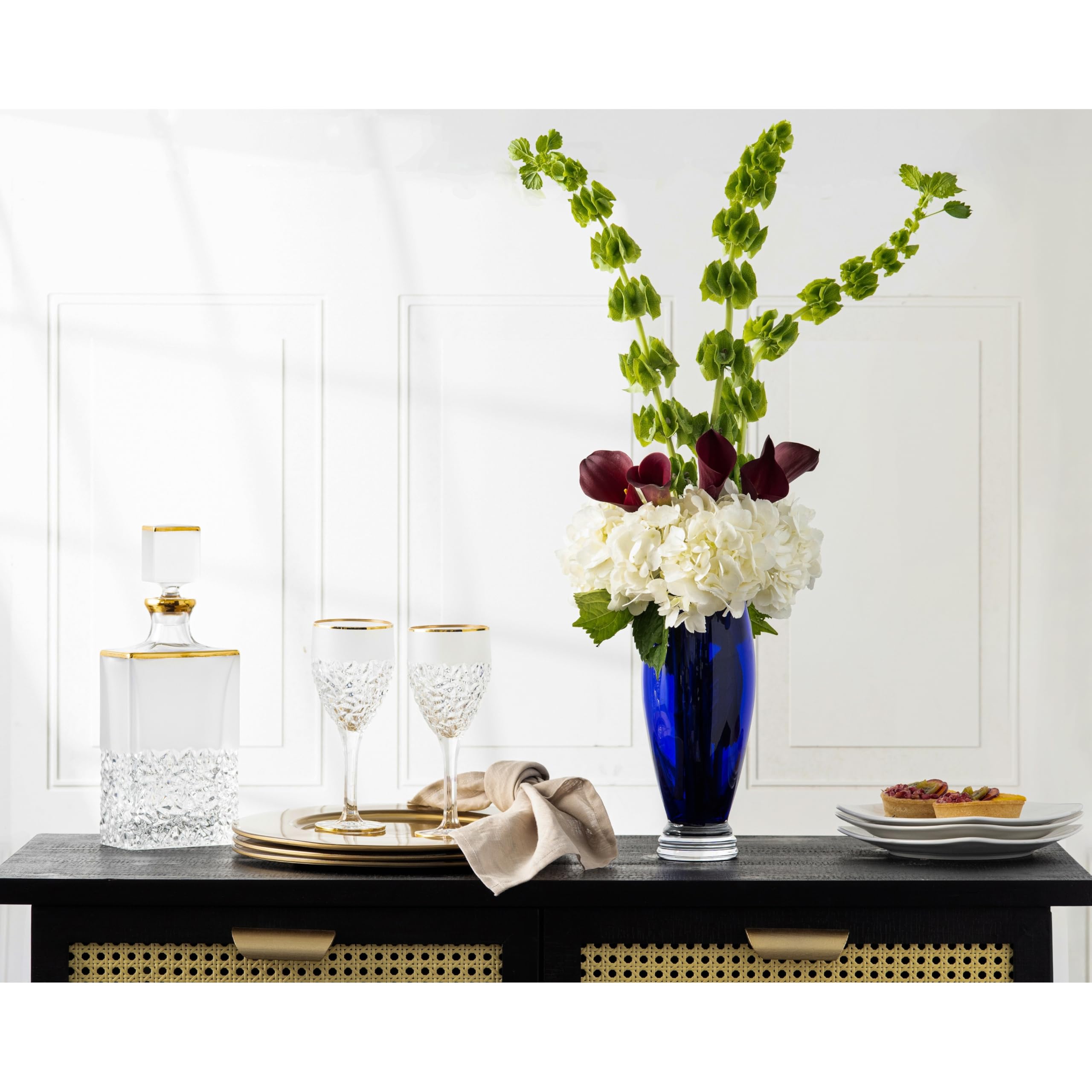 Majestic Gifts European Handmade Cobalt Blue Glass Vase - Elegant Home Decor for Living Room, Dining Table & Wedding Centerpiece