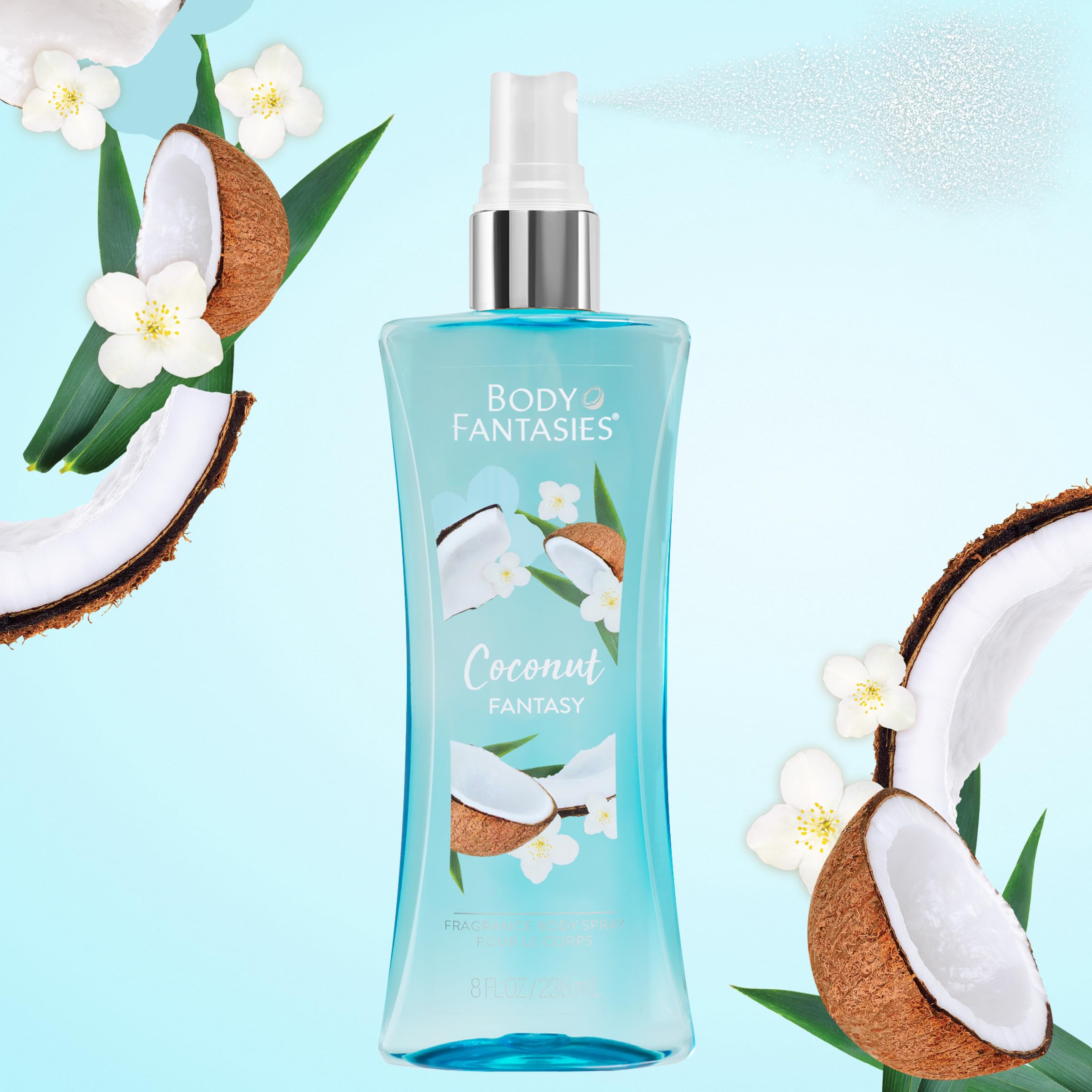 Body Fantasies Coconut Fantasy Women's Body Spray - 8 oz Floral Tropical Scent for Daily Wear, Summer & Beach Vacation