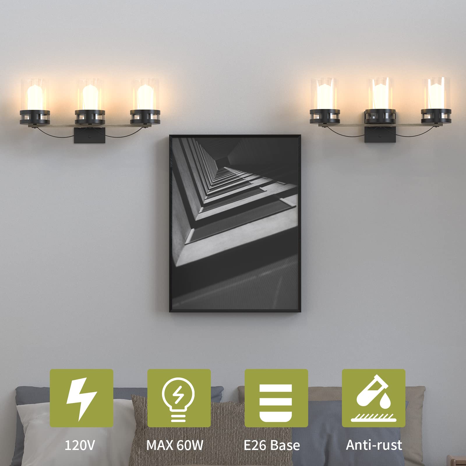 Modern 3-Light Bathroom Vanity Fixture with Clear Glass Shade - Wall Sconce Lighting for Living Room, Bedroom, Kitchen & Stairs - Perfect for Home Decor and Ambient Lighting