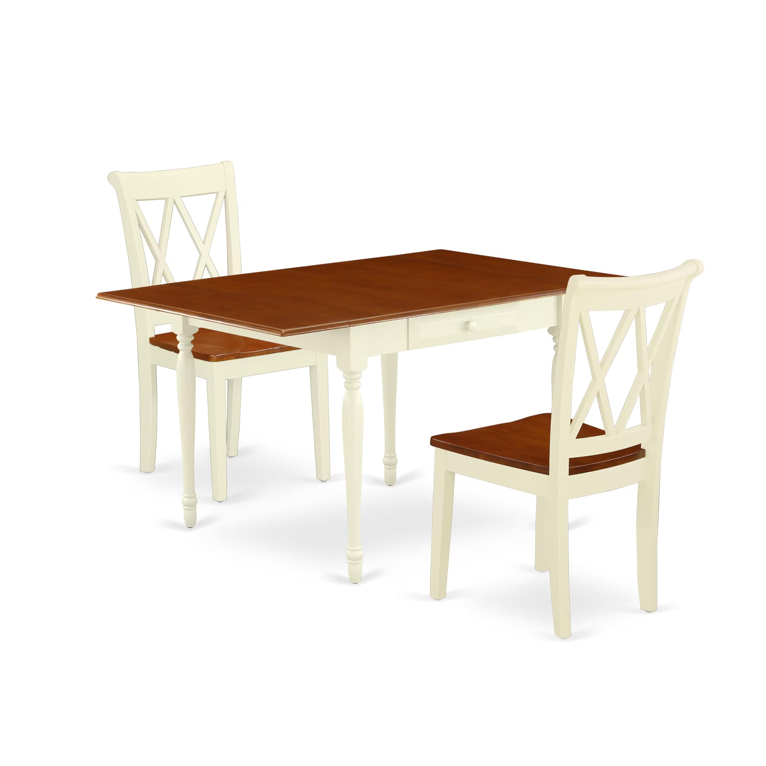 East West Furniture 3 Piece Dining Room Table Set - 36x54 Inch Rectangle Kitchen Table with Drop Leaf & 2 Chairs, Buttermilk & Cherry Finish - Perfect for Small Spaces, Breakfast Nooks & Apartment Dining