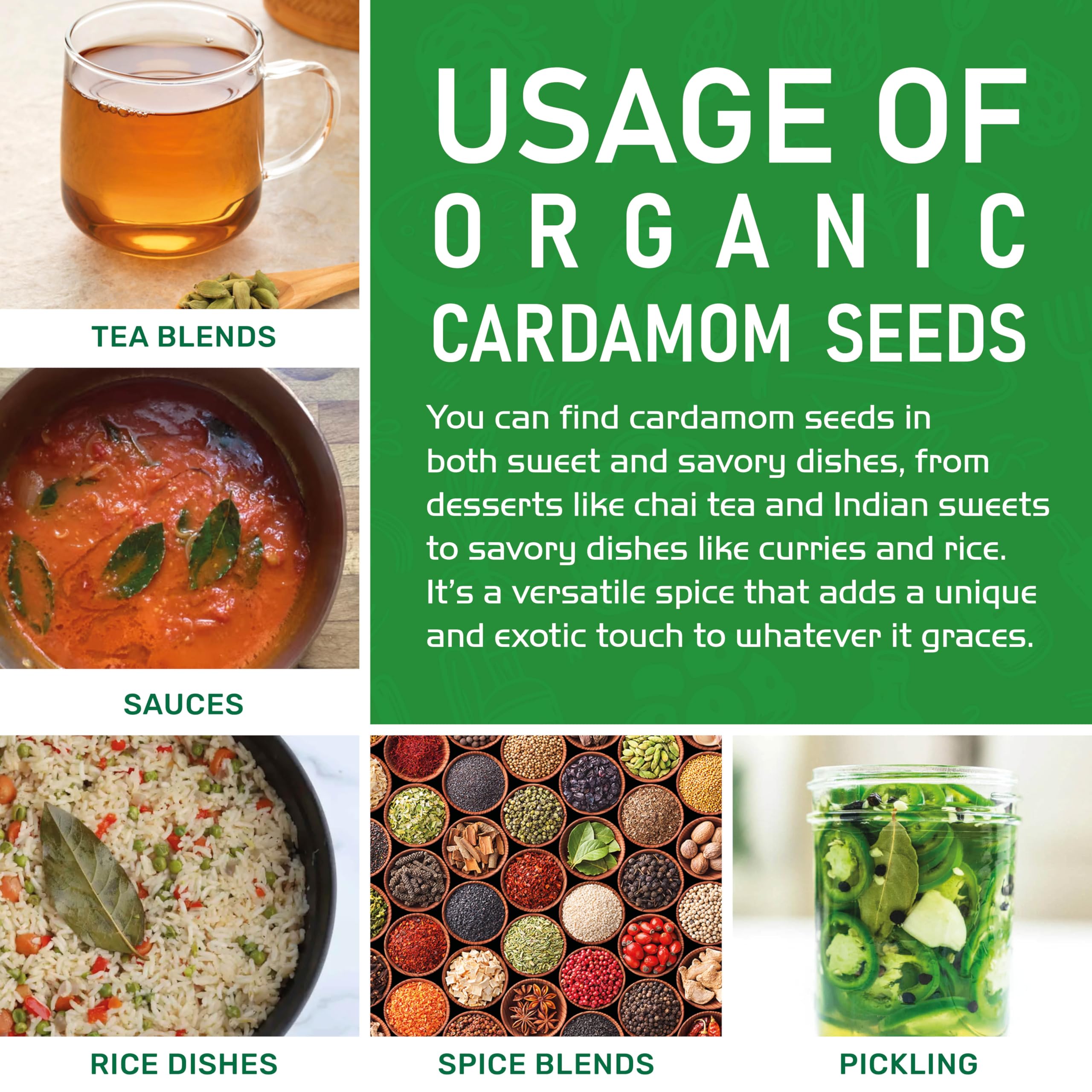Premium Organic Black Cardamom Seeds (Decorticated) - 3.5oz Resealable Bag | Non-GMO, Gluten-Free | Perfect for Baking, Chai Tea & Indian Cuisine