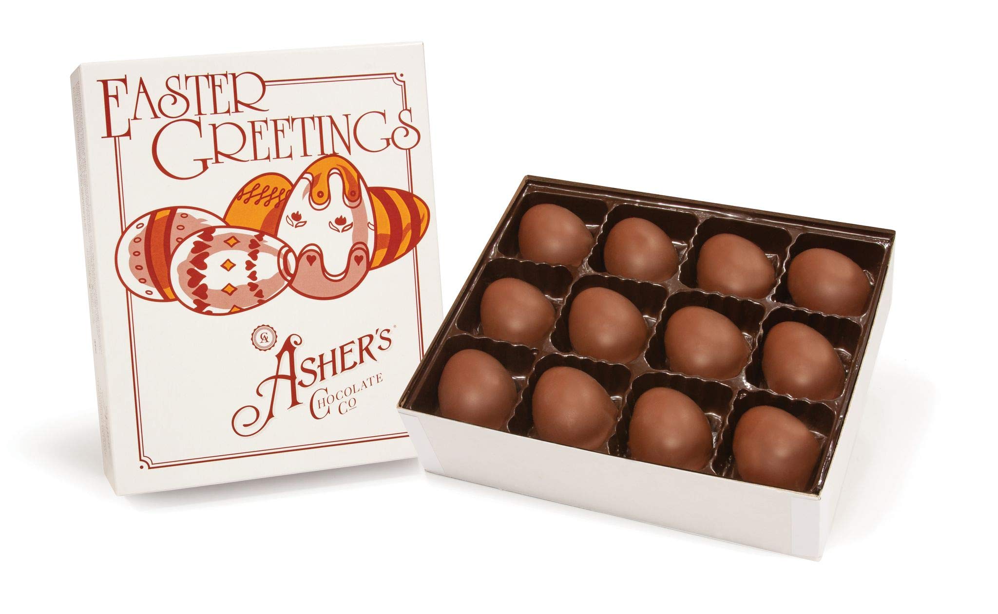 Asher's Premium Chocolate Coated Easter Eggs - Kosher Milk Chocolate & Peanut Butter Meltaway - Small Batch Handcrafted Chocolates Since 1892 - 24pc Spring Gift Box for Easter Celebrations, Holiday Parties & Family Gatherings