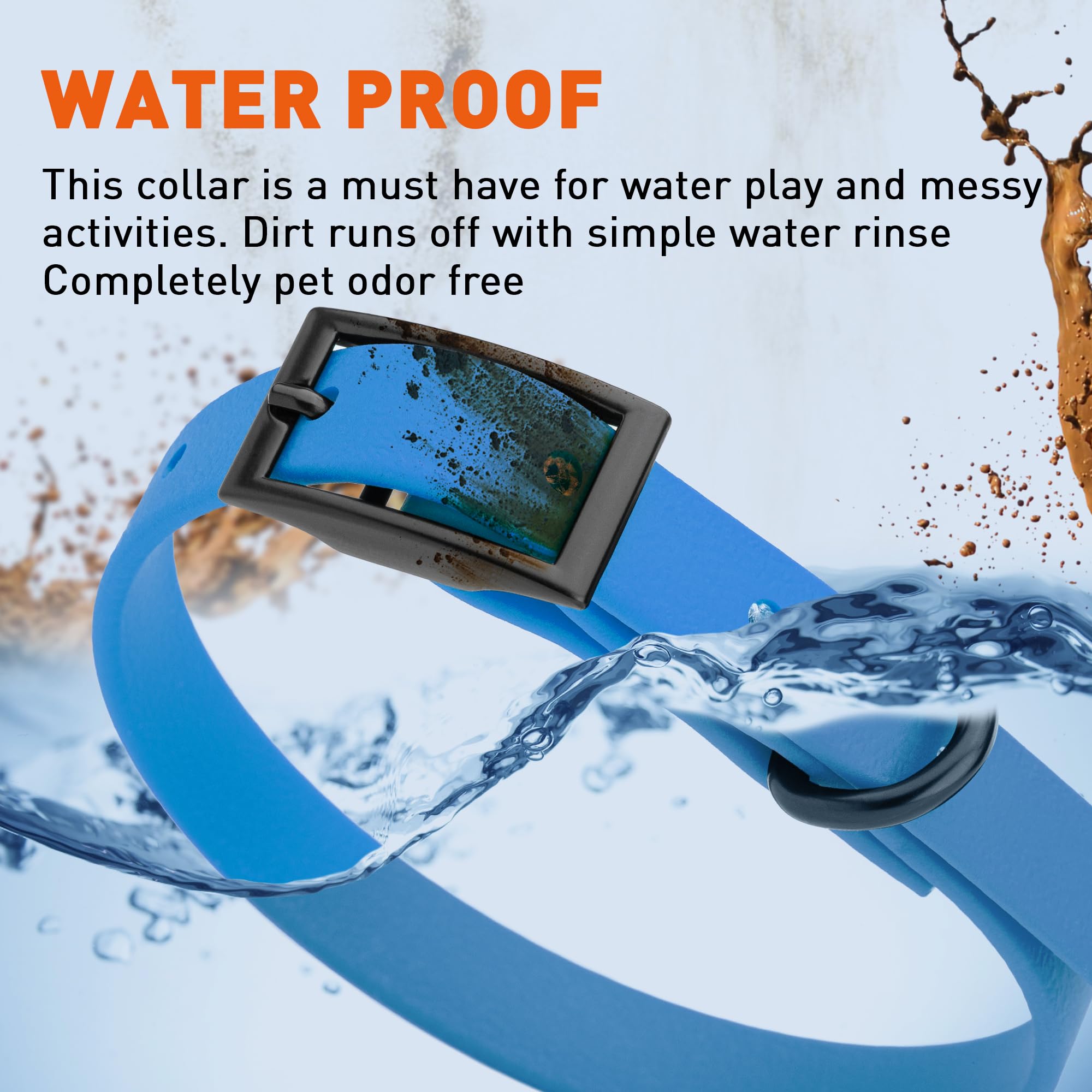 Waterproof Biothane Dog Collar - Durable Coated Nylon Webbing with Black Hardware | Odor-Proof, Easy Clean | Fits Small, Medium & Large Dogs | Cerulean Blue | Perfect for Outdoor Adventures, Swimming & Daily Walks