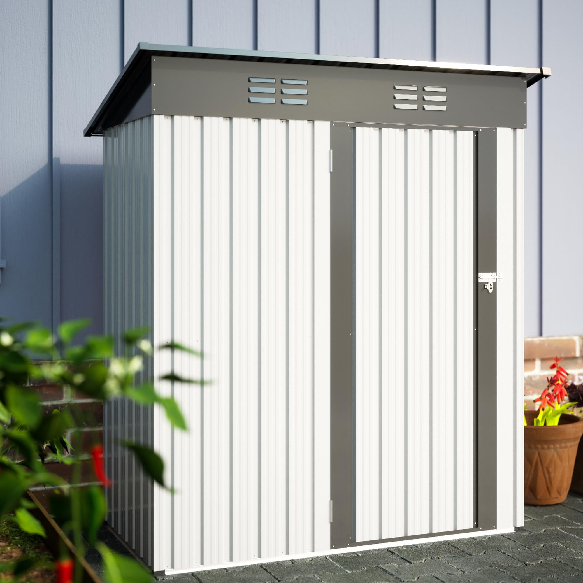 5x3 FT Metal Storage Shed - Outdoor Utility Shed with Lockable Single Door & 2 Air Vents | Waterproof & UV-Resistant Steel Garden Shed for Tools, Equipment & Backyard Storage | Perfect for Patio, Lawn Care & Outdoor Organization