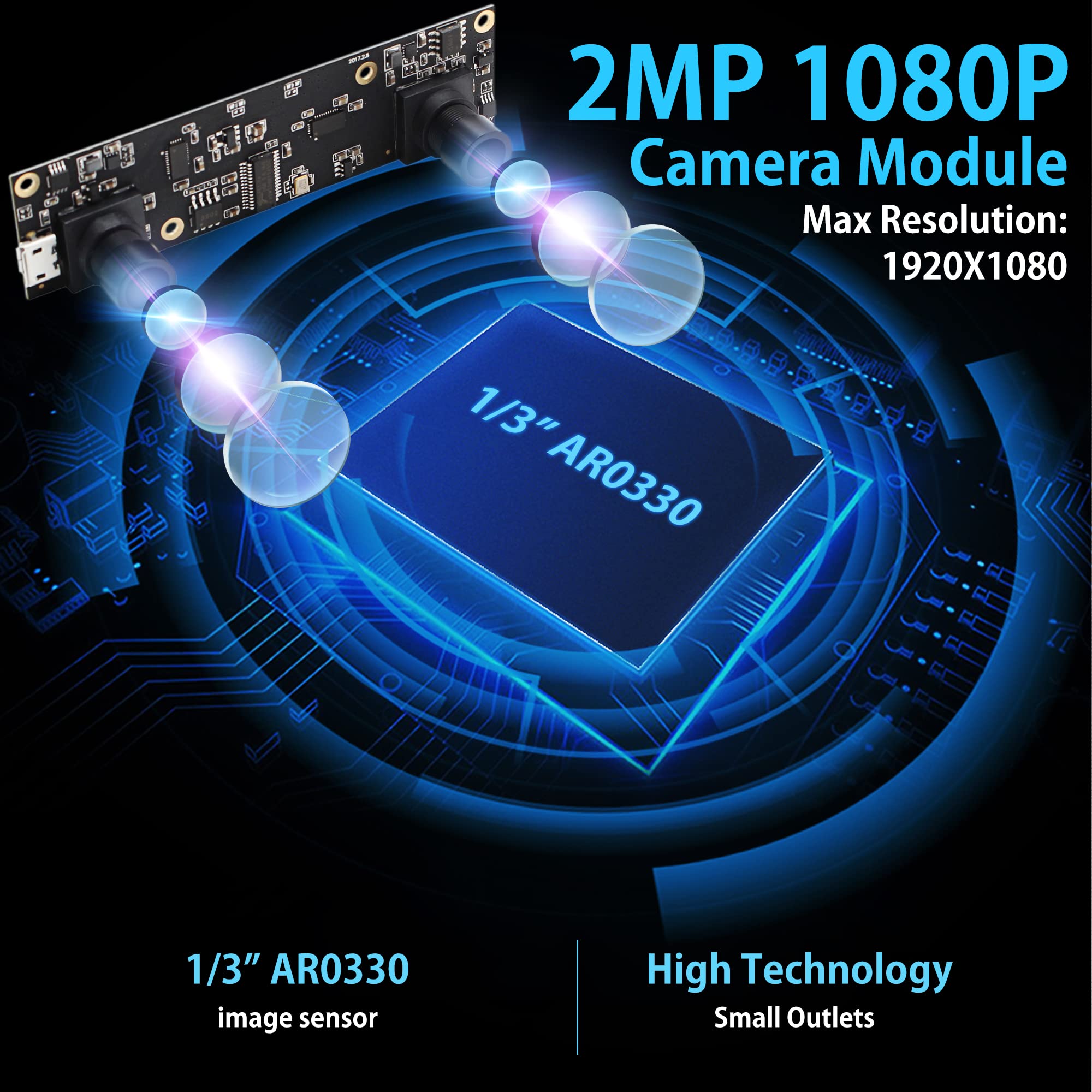ELP 1080P Dual Lens USB Camera Module - 3D Stereo PC Webcam for Computer, Mini UVC USB 2.0 with AR0330 Sensor, 90° Lightburn & Binocular Vision | Perfect for Video Conferencing, Industrial Monitoring & USB Surveillance Systems