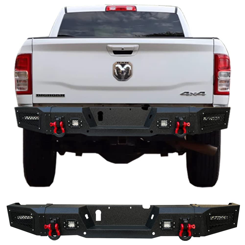 Vijay Heavy Duty Rear Bumper Replacement for 2019-2022 RAM 2500/3500 Pickup Truck with LED Lights & D-Rings | Off-Road Protection & Towing Accessory | Perfect for Truck Upgrades, Work Sites & Outdoor Adventures
