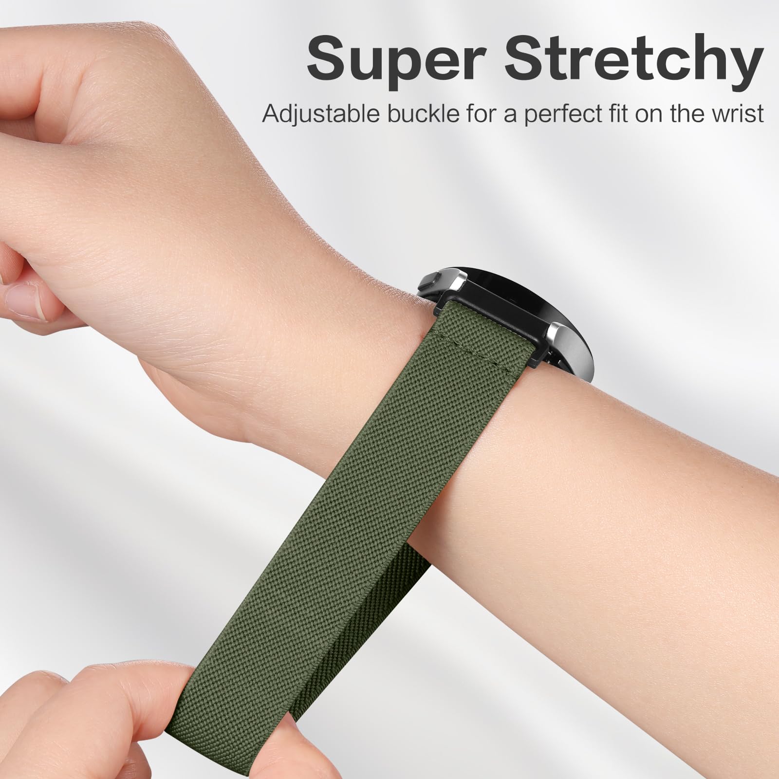 DaQin 4 Pack Stretchy Nylon Solo Loop Bands for Samsung Galaxy Watch 7/6/5/4/Classic/Active 2 - 20mm Soft Adjustable Sport Strap - Perfect for Workouts, Running & Daily Wear