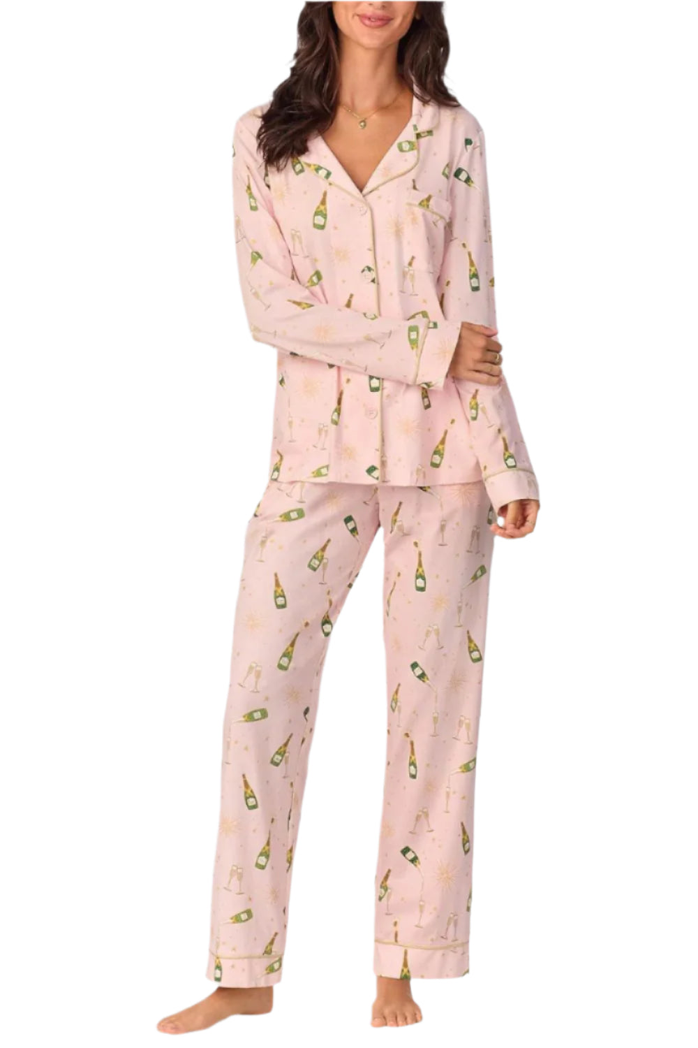 Pop Fizz Clink Women's Long Sleeve Classic Pajama Set - Soft Cotton Sleepwear for Cozy Nights & Loungewear