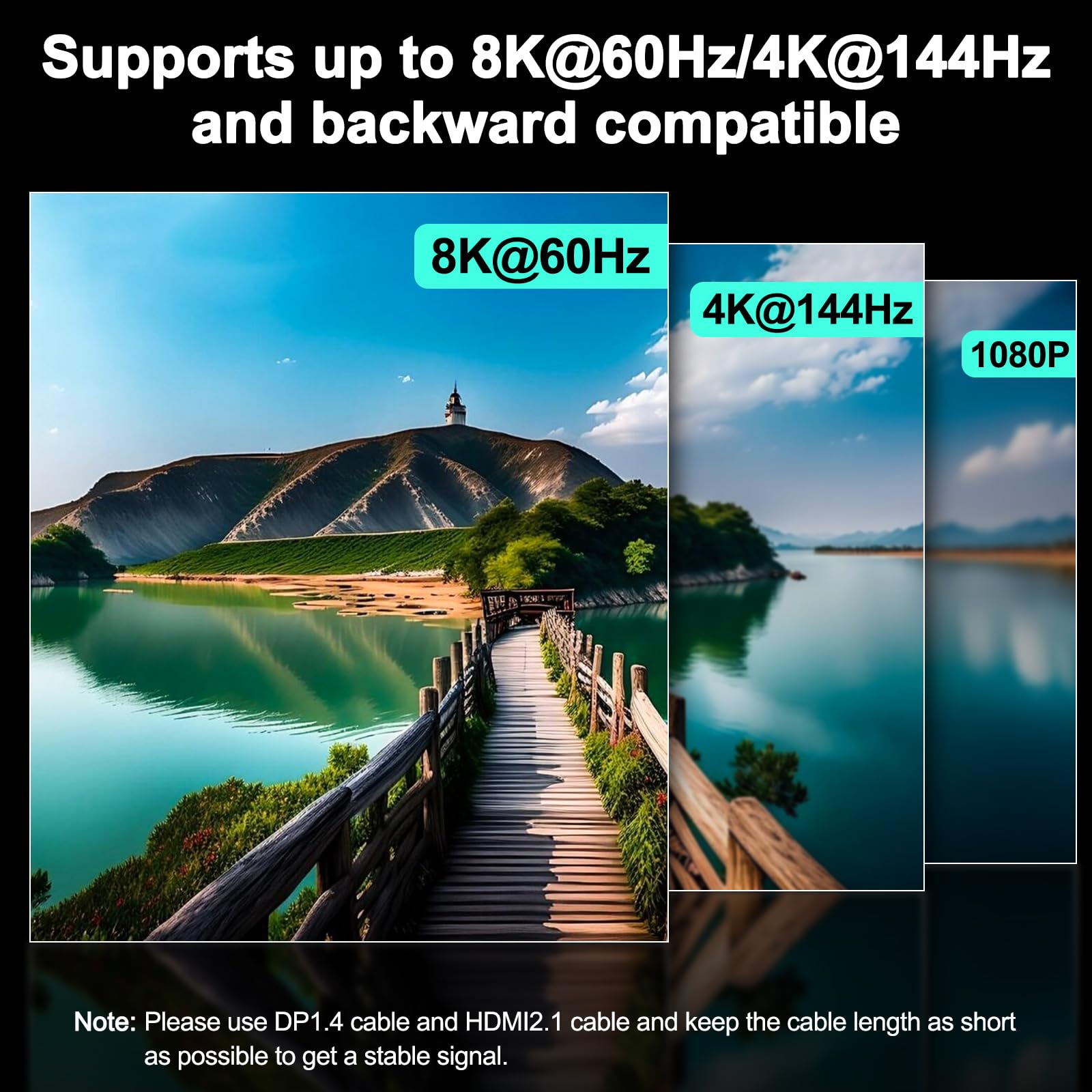 8K@60Hz 4K@144Hz Dual Monitor KVM Switch with USB 3.0 Cables - 2 PC 2 Monitor DisplayPort HDMI KVM Switcher for Gaming, Streaming & Office Workstations