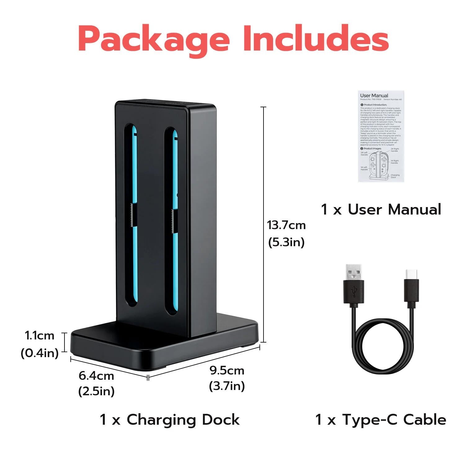 DOBE Charging Dock for Nintendo Switch & Switch OLED - Fast Charging Station for 2 Joy-Con Controllers (Black, TNS-3192B) | Perfect for Gaming Sessions & Travel Accessories