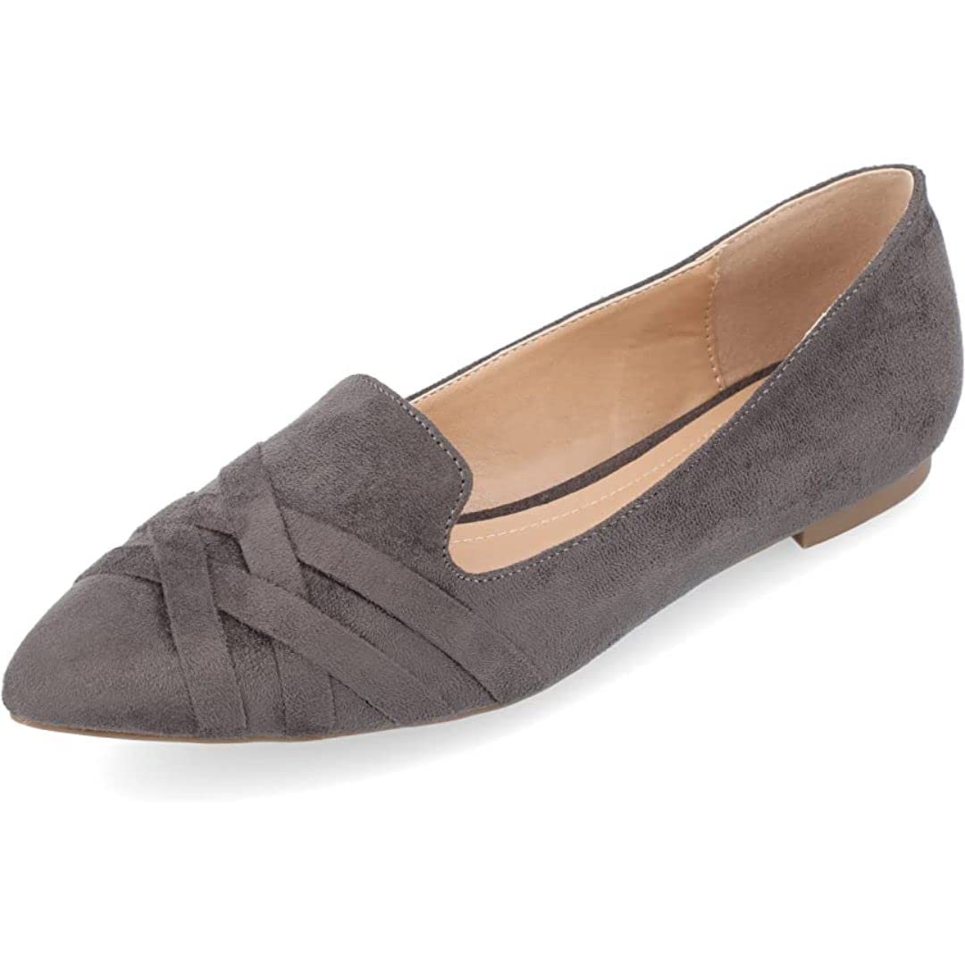 Journee Collection Women's Mindee Slip On Pointed Toe Loafer Dress Flats - Comfortable Grey Loafers for Women Size 7.5 - Perfect for Office, Business Casual & Everyday Wear
