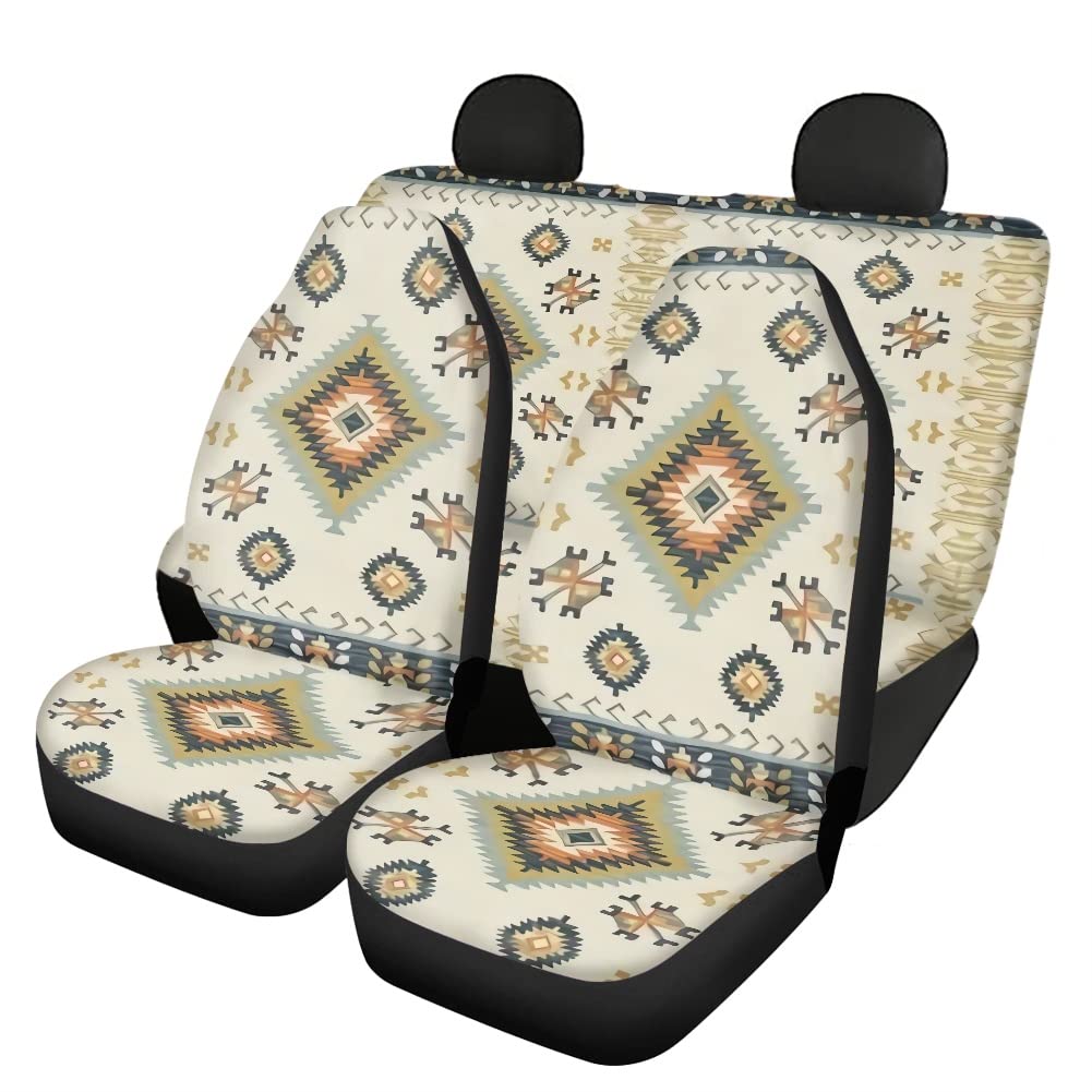 FUIBENG Southwest Tribal Native American Car Seat Cover Full Set - Universal Front & Rear Bench Seat Cushion Protector | Anti-Dirty Pet-Friendly Vehicle Seat Mat for Trucks, SUVs, Cars | Perfect for Road Trips, Daily Commutes & Pet Travel Accessories