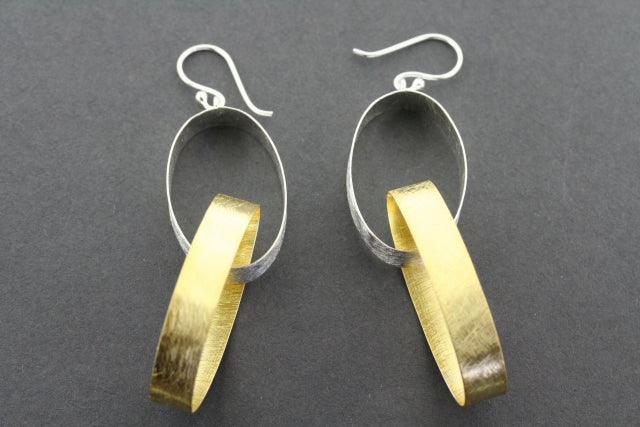 Double Oval Ribbon Earrings - Gold Plated Hoop Earrings for Women, Elegant Dangle Drop Jewelry for Party, Wedding & Everyday Wear