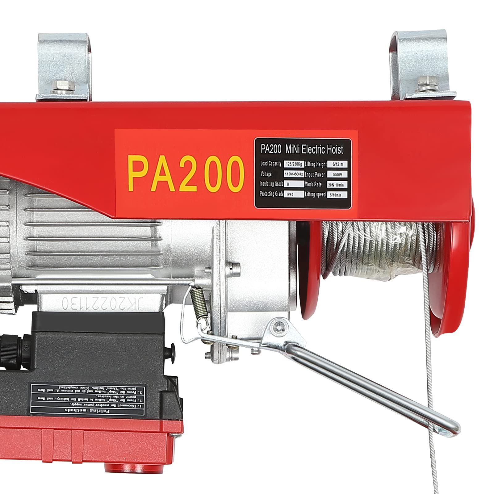 440LBS Electric Hoist with Wireless Remote Control - 510W Steel Electric Winch for Factory, Warehouse & Construction Lifting - Single/Double Slings 110V Electric Lift for Heavy Duty Material Handling
