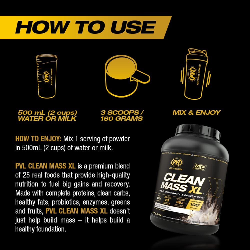 Gold Series Clean Mass XL - Premium Muscle Mass Gainer Powder (10 LB, Vanilla Ice Cream Flavor) for Bodybuilding & Post-Workout Recovery