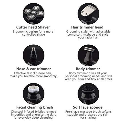 6-in-1 Electric Head Shaver for Bald Men - USB Rechargeable Skull Shaver with 5 Blades, Barber Beard Trimmer & Shaving Machine (Gold) - Perfect for Home Use, Travel & Professional Grooming