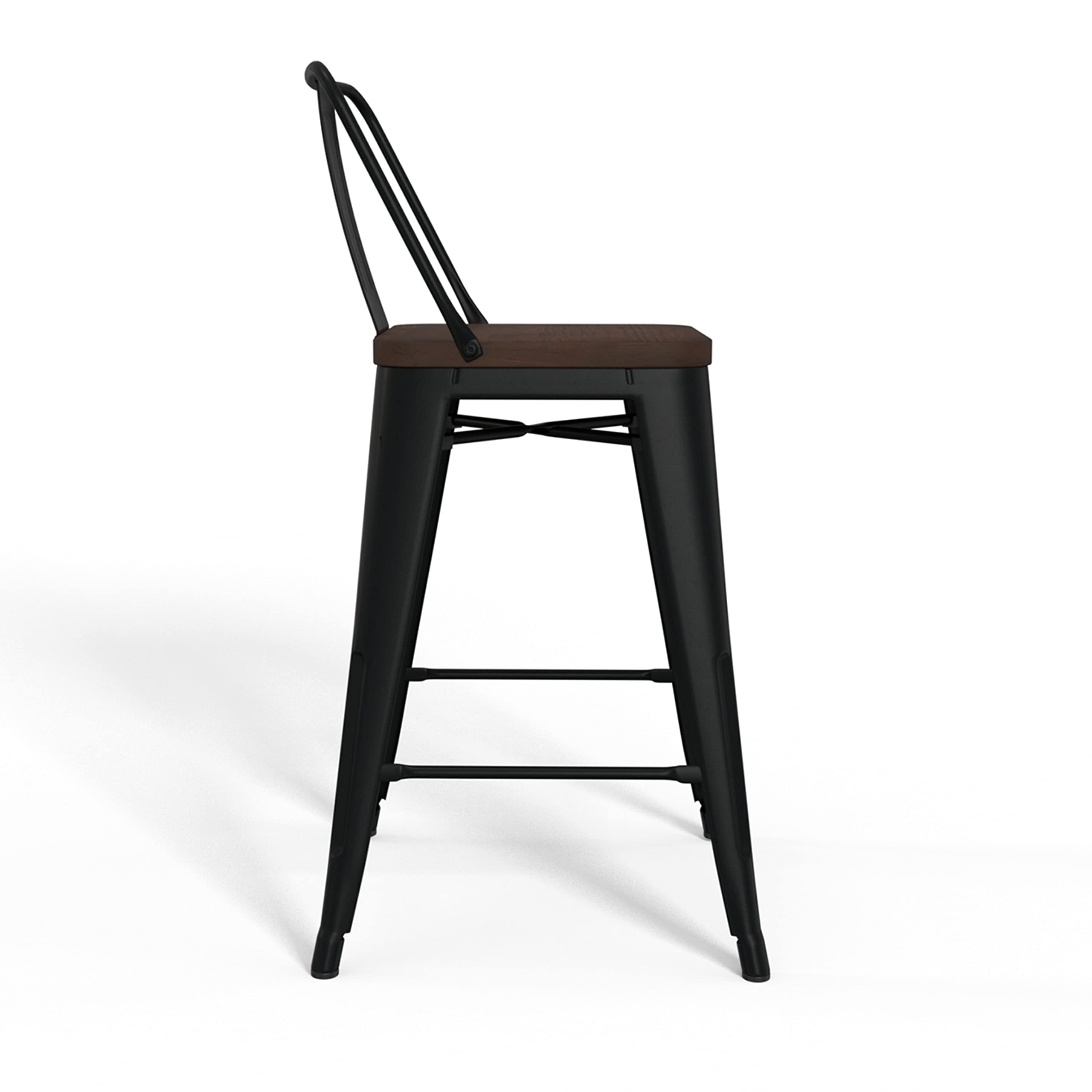 SIMPLIHOME Rayne Industrial Metal 24 Inch Counter Height Bar Stools (Set of 2) - Black Metal & Wood Stools for Kitchen Island, Breakfast Nook & Dining Room - Modern Farmhouse & Industrial Style Bar Stools