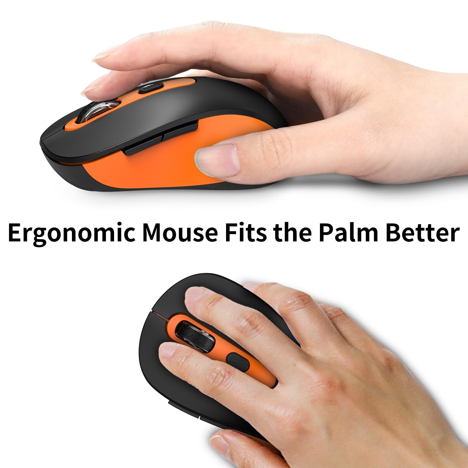 Wireless Silent Mouse for Laptop, PC, MacBook - 2400 DPI Ergonomic USB Mouse with Nano Receiver, 6 Buttons & Anti-Slip Grip - Black Orange - Perfect for Office, Home & Travel Use