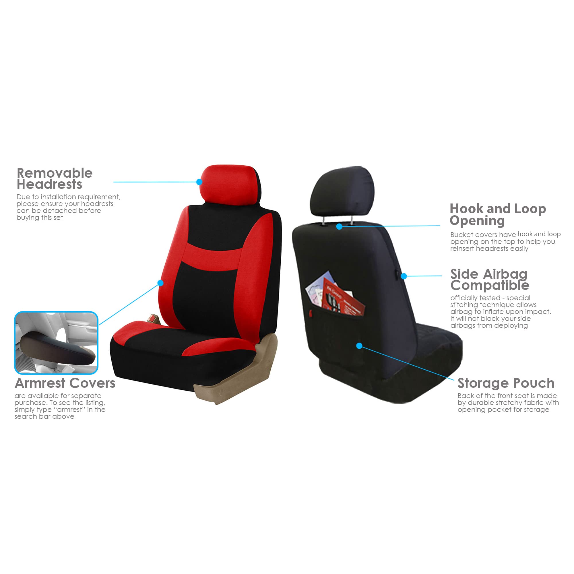 FH Group Light & Breezy Cloth Car Seat Covers - 7 Seater 3-Row Universal Fit for Cars, Trucks & SUVs (Red/Black) | Airbag & Split Compatible | Perfect for Family Road Trips & Daily Commutes