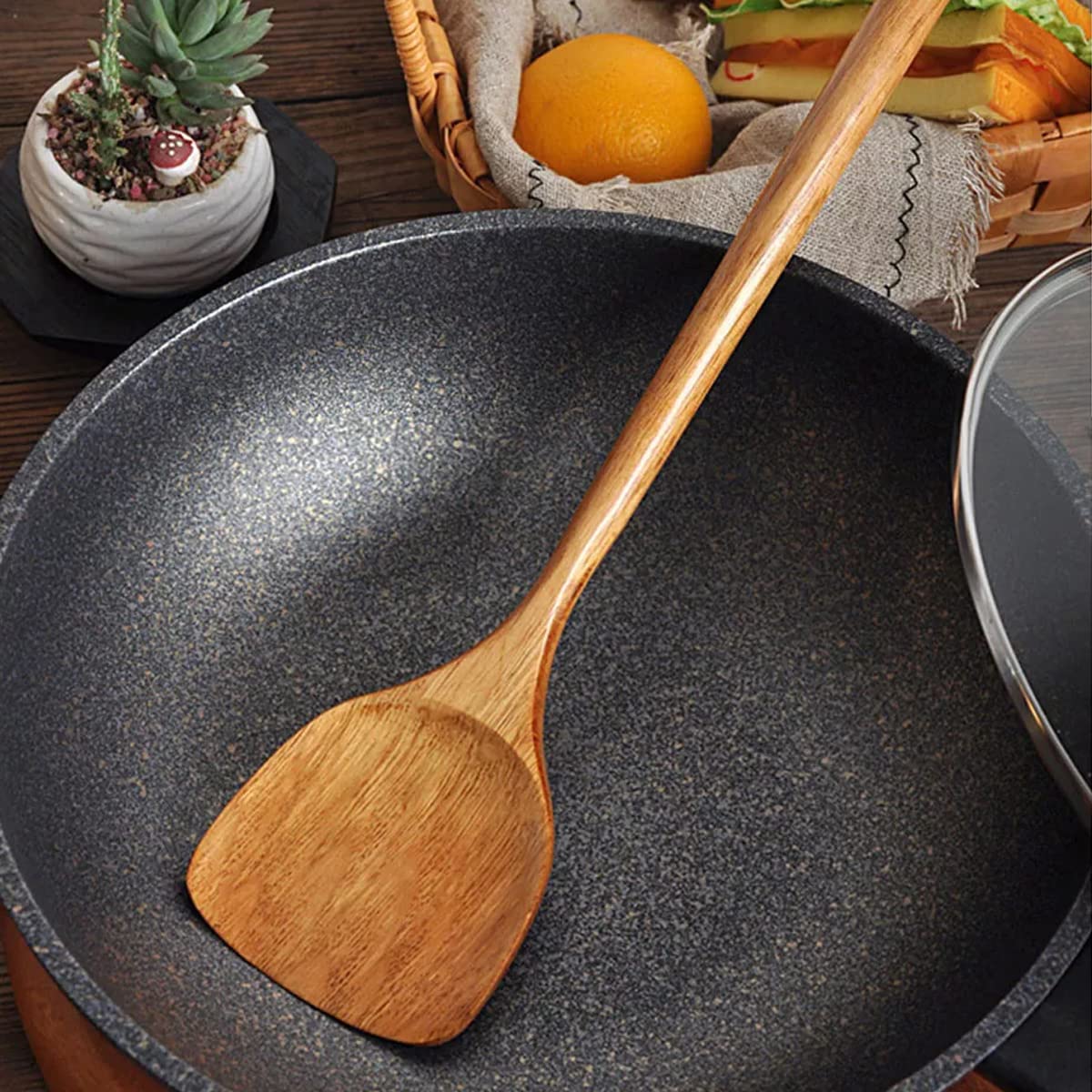 **Premium Wooden Kitchen Utensil Set - 4-Piece Handcrafted Spatula, Slotted Turner, Soup Ladle & Long Handle Tools for Cooking, Baking & Serving | Eco-Friendly & Durable Cookware Essentials**    *(Ideal for Home Chefs, Camping, BBQ, Restaurants & Everyday Kitchen Use)*