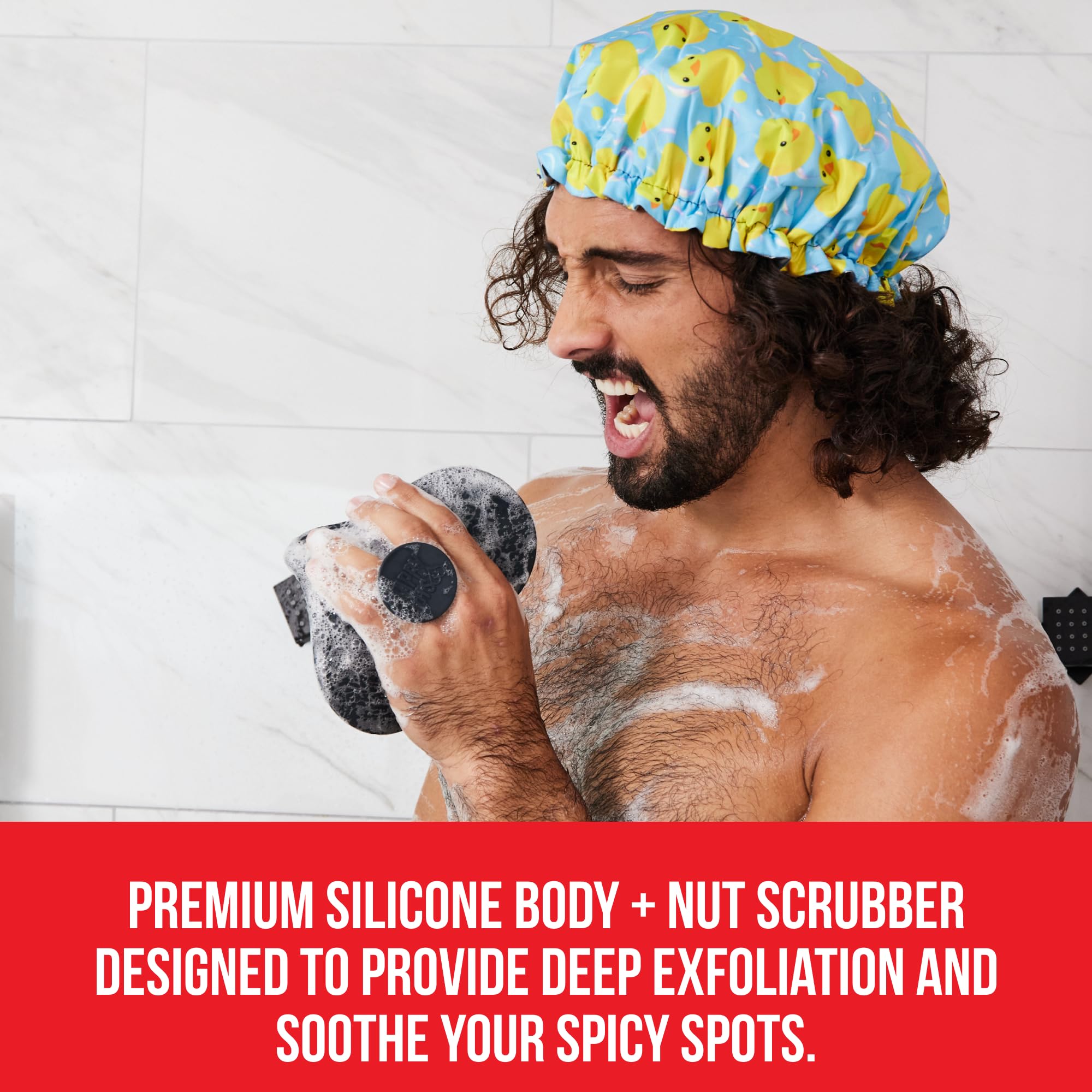 HAPPY NUTS Silicone Body Scrubber - Gentle Exfoliating Shower Brush for Sensitive Skin | Eco-Friendly Bath Scrubber | Reusable Shower Accessories for Spa, Dry Brushing & Daily Skincare Routine (1 Pack)