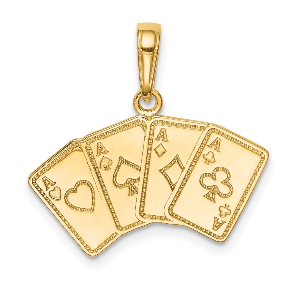14K Yellow Gold Four Aces Playing Cards Pendant - Elegant Black Bow Charm for Poker Lovers | Perfect Gift for Casino Enthusiasts & Card Game Players
