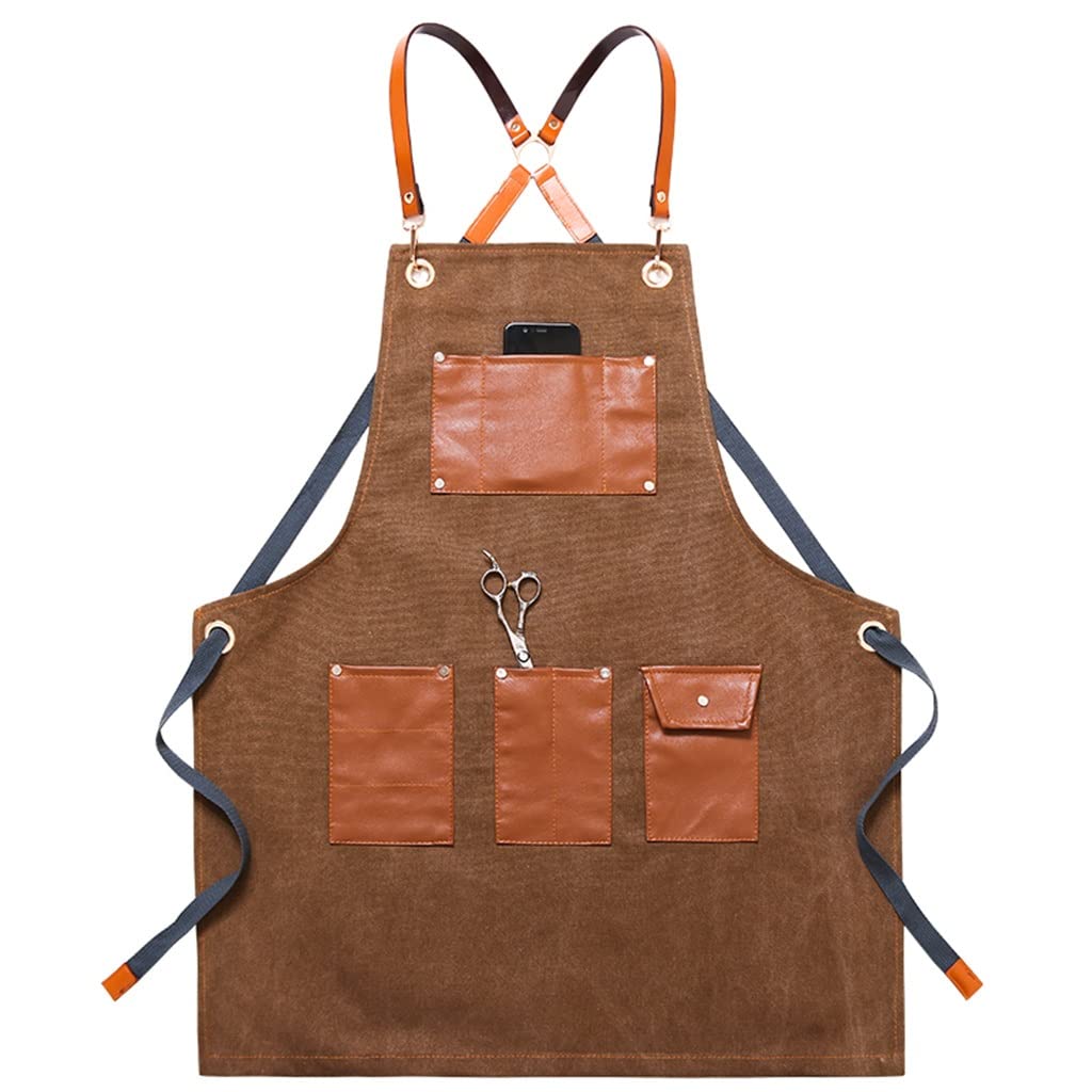 Denim Apron for Barber, Milk Tea Shop & Restaurant - Waterproof Workwear for Men & Women (75x60cm) - Floral Design for Professional & Home Kitchen Use