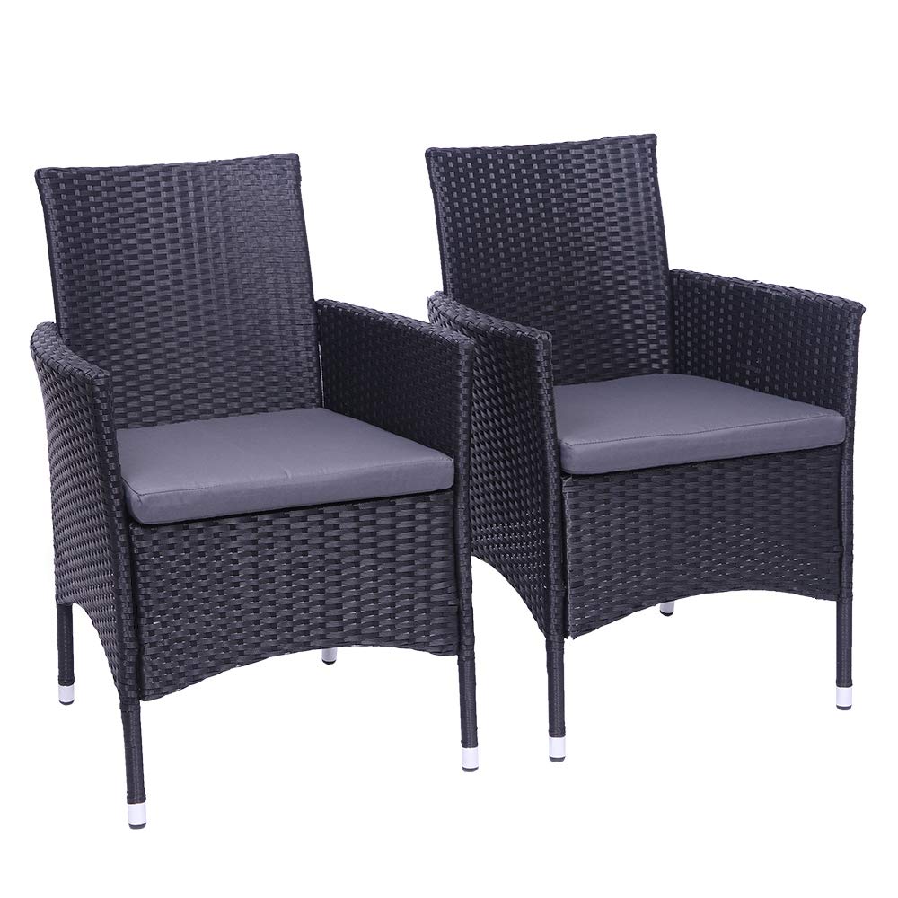 2-Piece Rattan Patio Conversation Set for 2, Outdoor Wicker Furniture with Removable Cushions - Perfect for Garden, Poolside, Porch, Backyard, Lawn & Balcony - Black