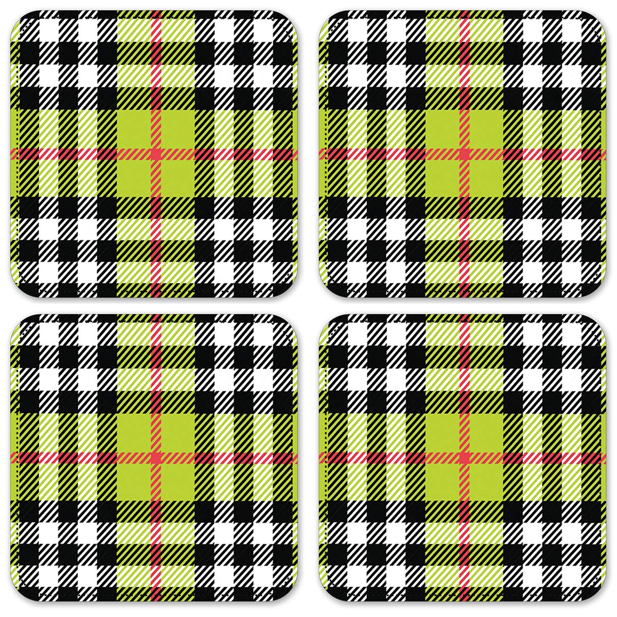 4-Pack Plaid Vinyl Drink Coasters for Coffee Tables - Waterproof & Non-Slip Bar Accessories for Home, Office, or Restaurant Use