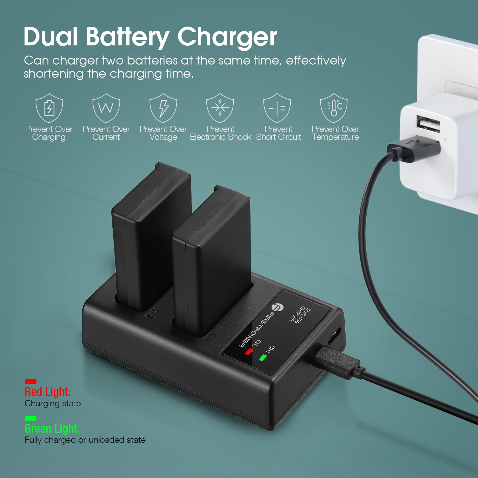 FirstPower EN-EL9 EN-EL9a Rechargeable Battery 2-Pack 2000mAh with Dual USB Charger - Compatible with Nikon D40 D40x D60 D3000 D5000 DSLR Cameras - Perfect for Travel Photography & Professional Shooting