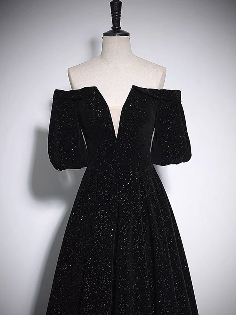 Elegant A-Line V-Neck Black Velvet Long Prom Dress for Women - Perfect for Formal Evening Gala, Homecoming, and Special Occasions