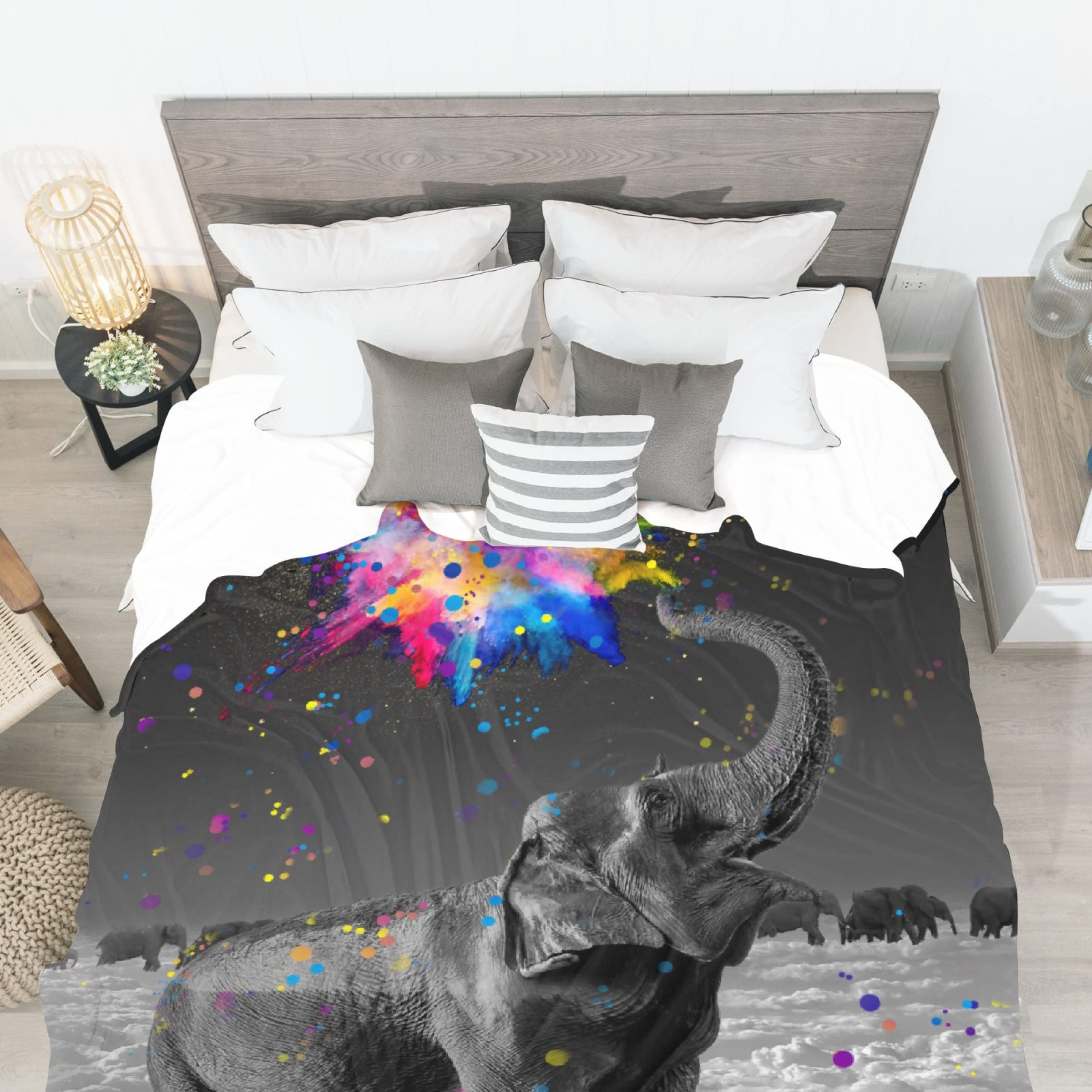 Soft & Cozy 90x120 Inch Elephant Throw Blanket - Lightweight Warm Quilt for Sofa, Bed, Travel - Perfect Gift for Men, Women, Kids & Family - Ideal for Lounging, Picnics & Home Decor