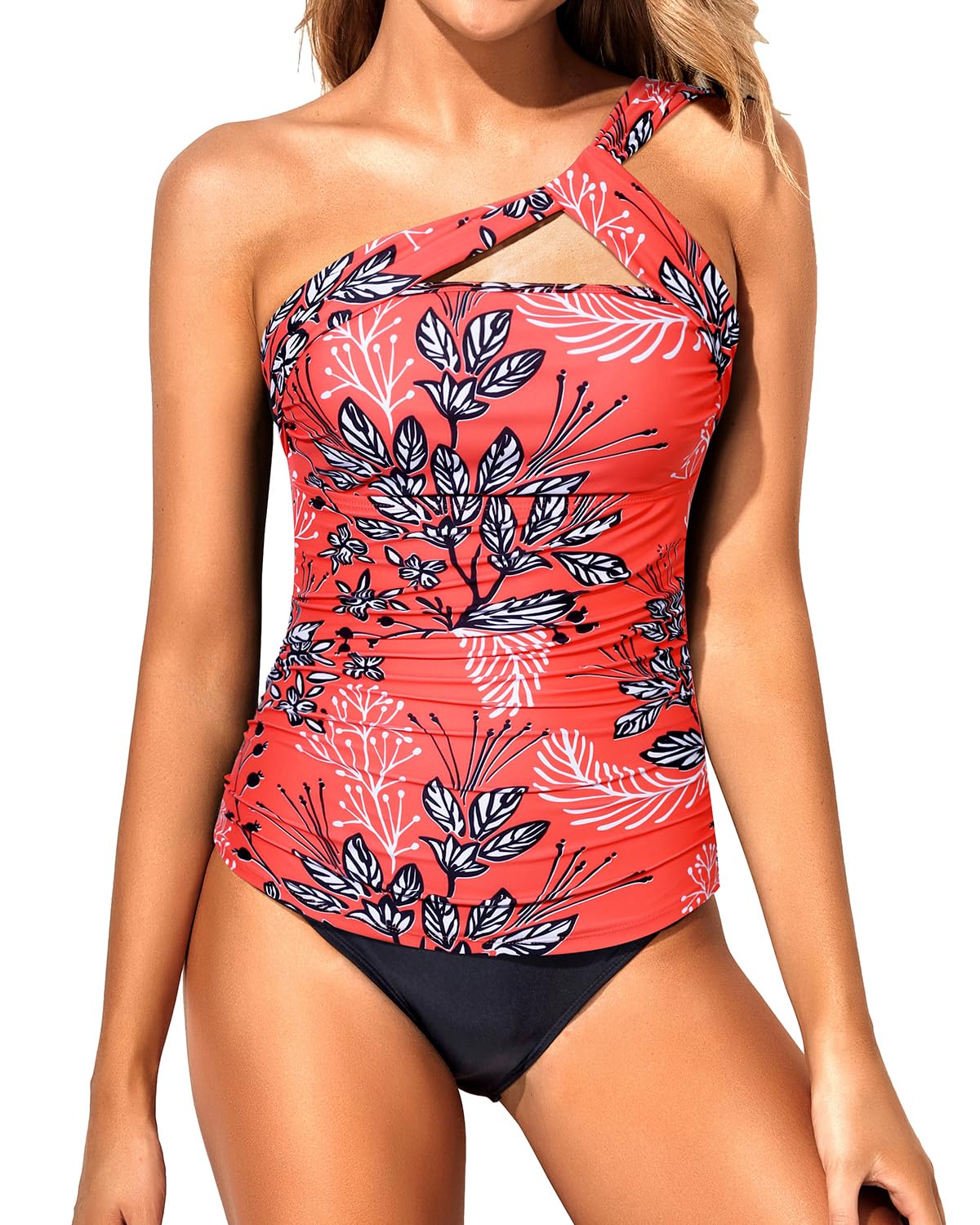 Women's One Shoulder Tankini Swimsuits - Sexy Two Piece Bathing Suit with Matching Bottom | Perfect for Beach Vacation, Pool Party & Summer Getaways