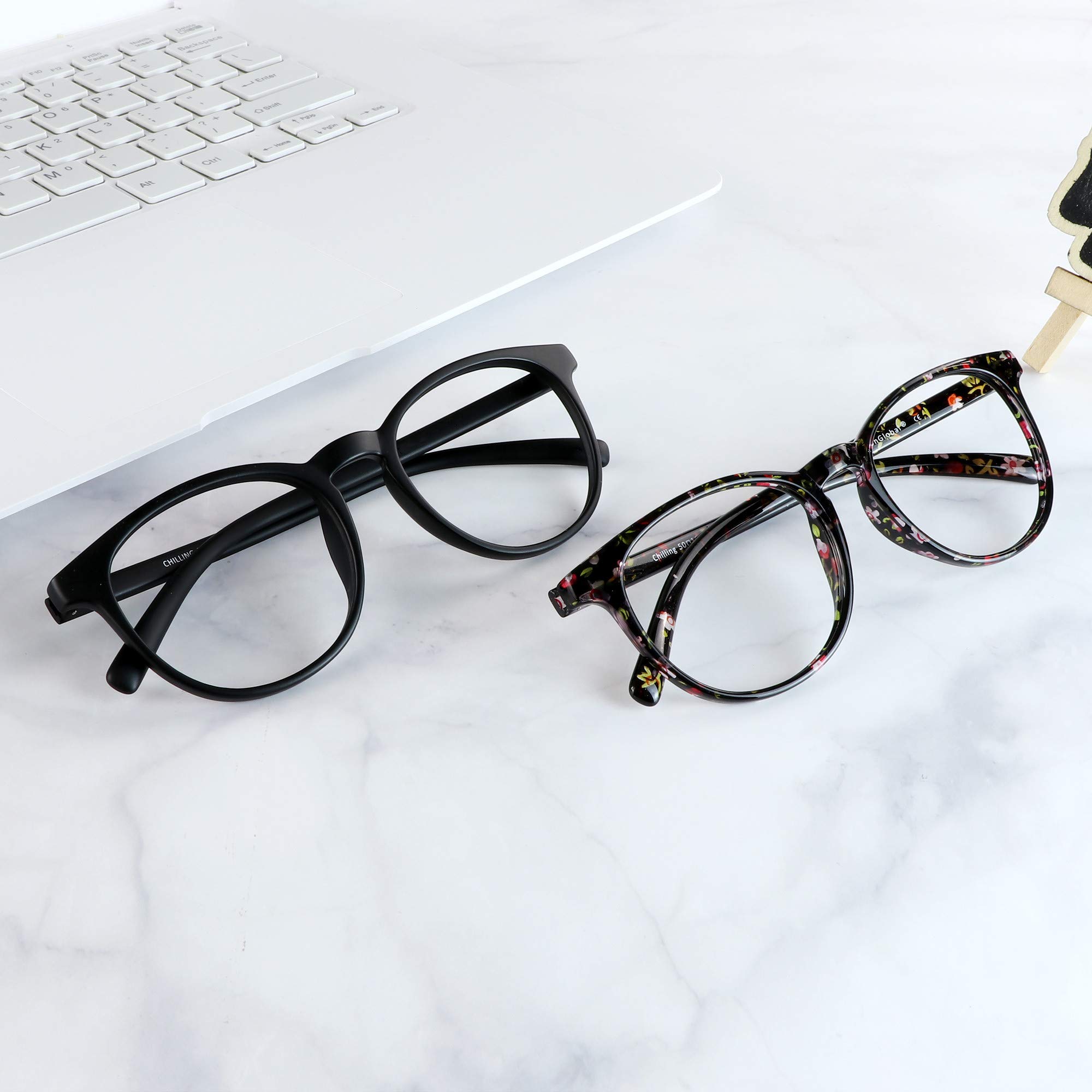 VisionGlobal Blue Light Blocking Glasses - 2 Pack Anti Eyestrain Computer Glasses with Stylish Oval Frame & Anti-Glare Coating | Reduce Digital Eye Fatigue for Work, Gaming & Screen Time