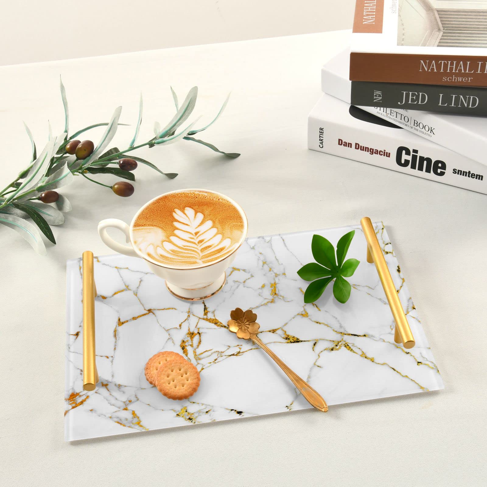 Marble Pattern Acrylic Serving Tray with Handles - 7.87