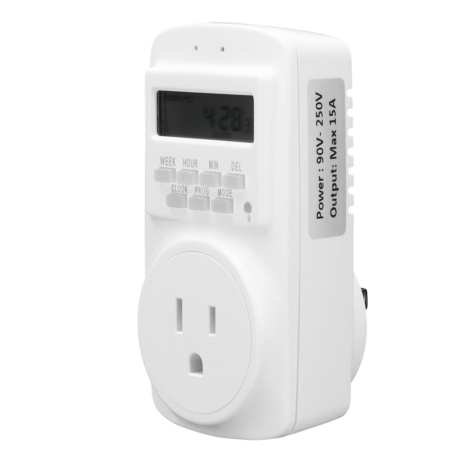 Digital Programmable Timer Outlet - 24 Hour Plug-in Timer 3200W 90-250V 15A with Countdown & Delay On/Off - Perfect for Home, Kitchen & Electrical Appliances - Use for Lights, Pools, Aquariums & Holiday Decorations