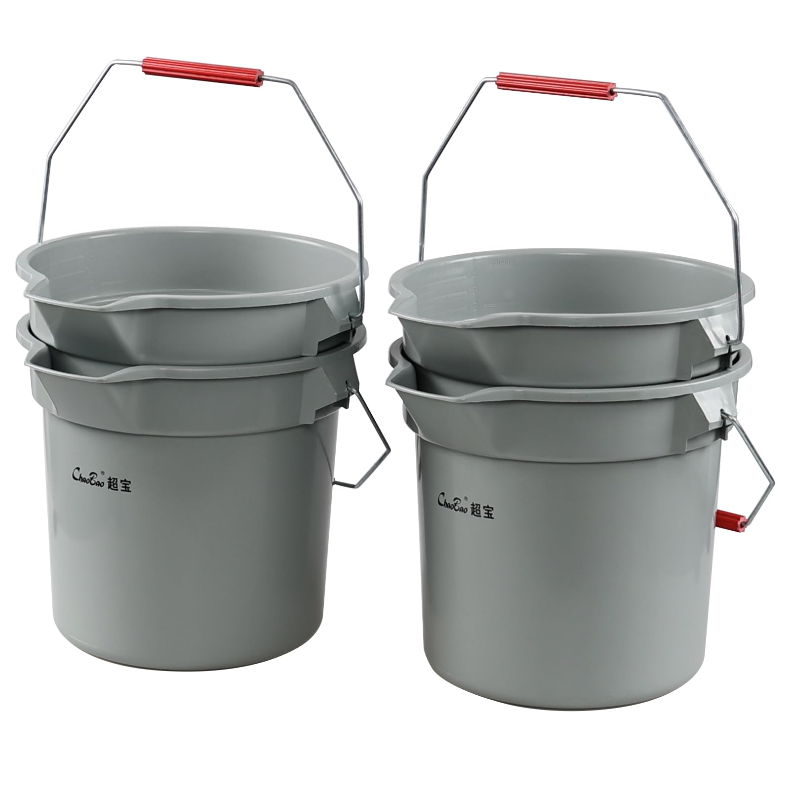 Morcte 3.5 Gallon Heavy Duty Plastic Cleaning Bucket with Handle - 4 Pack Commercial Round Utility Pails for Home, Office & Industrial Cleaning - Durable Gray Cleaning Buckets for Mopping, Car Washing & Janitorial Use