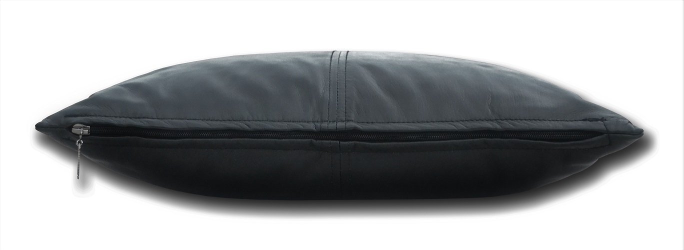 Genuine Leather Pillow Cover 18x18 Inches - Soft & Thick Lumbar Throw Cushion Case for Sofa, Couch, Bed - Farmhouse Decorative Modern Home Decor (Black) - Perfect for Living Room, Bedroom & Office