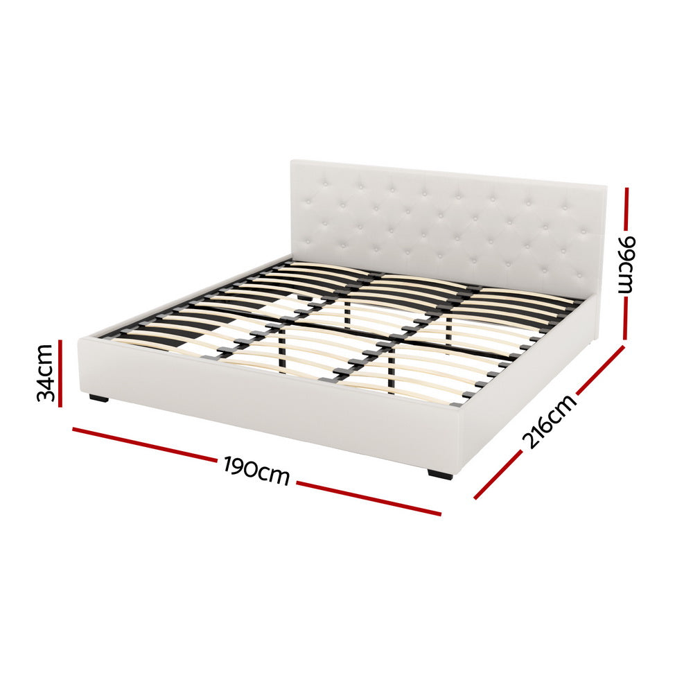 Dorilla Gas Lift Storage King Bed Frame in Beige - Modern Platform Bed with Hydraulic Lift for Easy Storage - Perfect for Small Spaces & Bedroom Organization
