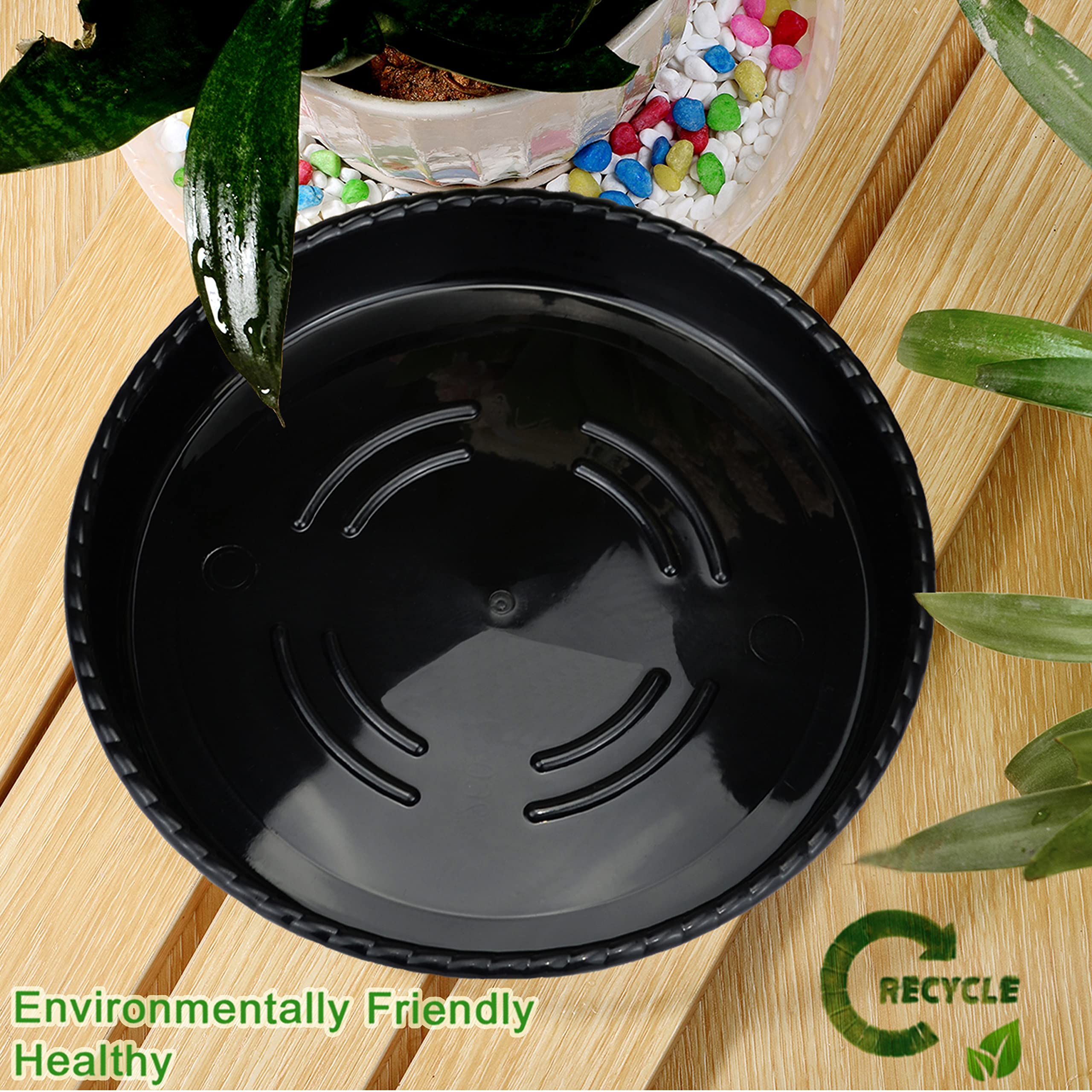 9-Pack Black Plastic Plant Saucers (6/8/10 Inch) - Thick & Sturdy Flower Pot Trays for Indoor/Outdoor Plants - Perfect for Drainage Protection Under Potted Plants on Decks, Patios and Windowsills